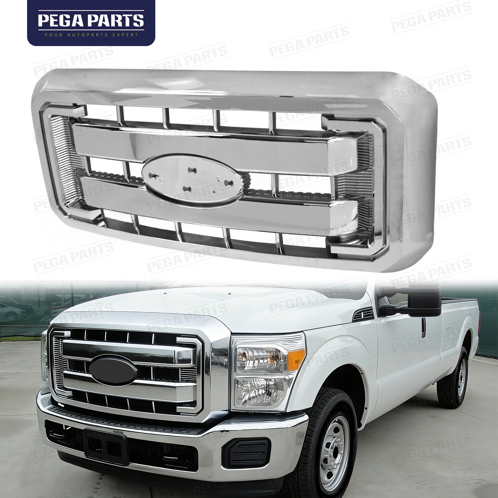 For 2011-2016 Ford F-250 350 450 550 Super Duty Front Bumper Grille Grill Chrome