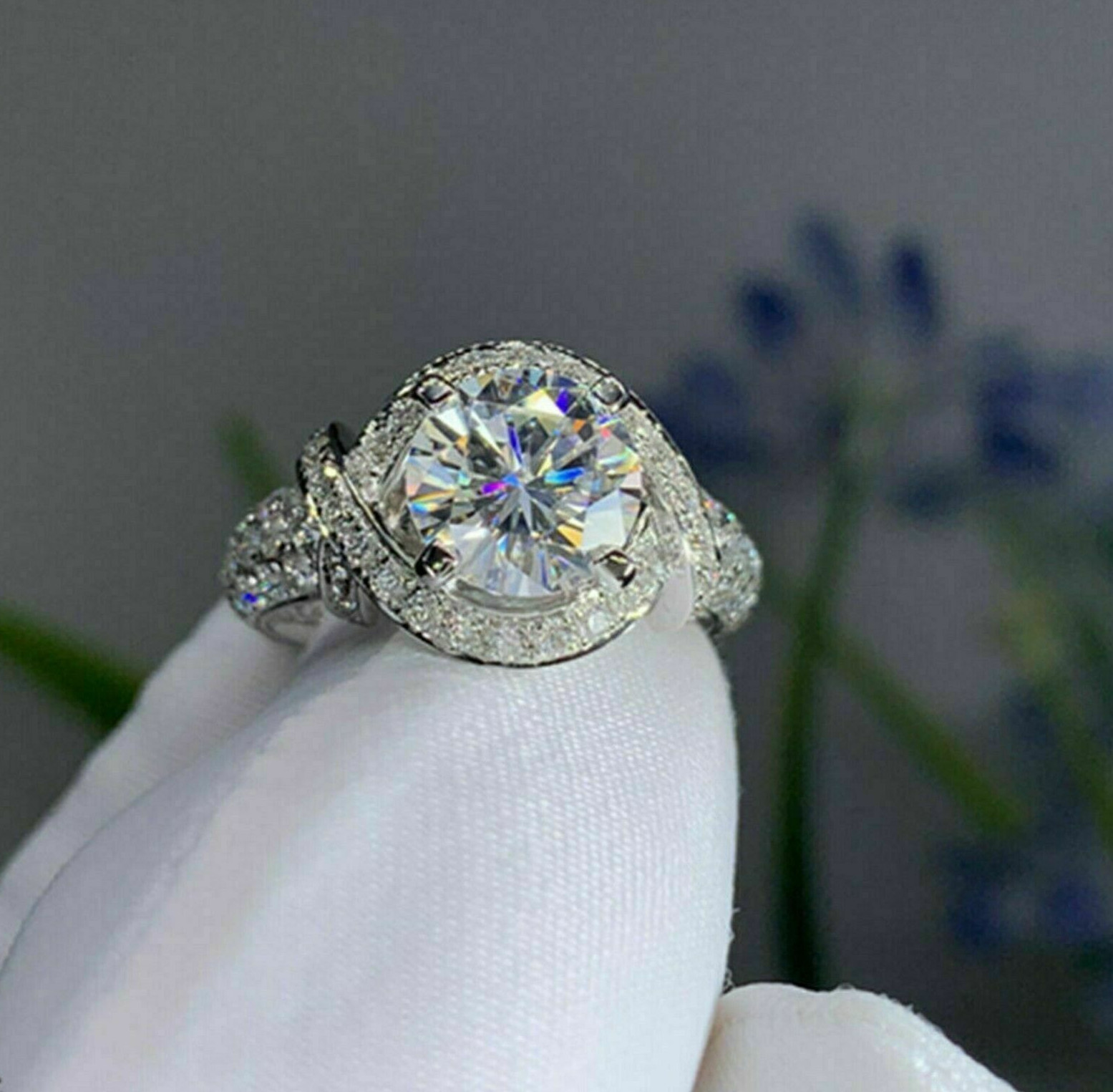 2.50 CTW Round Certified D/VVS1 Moissanite Engagement Ring 14k White Gold Plated