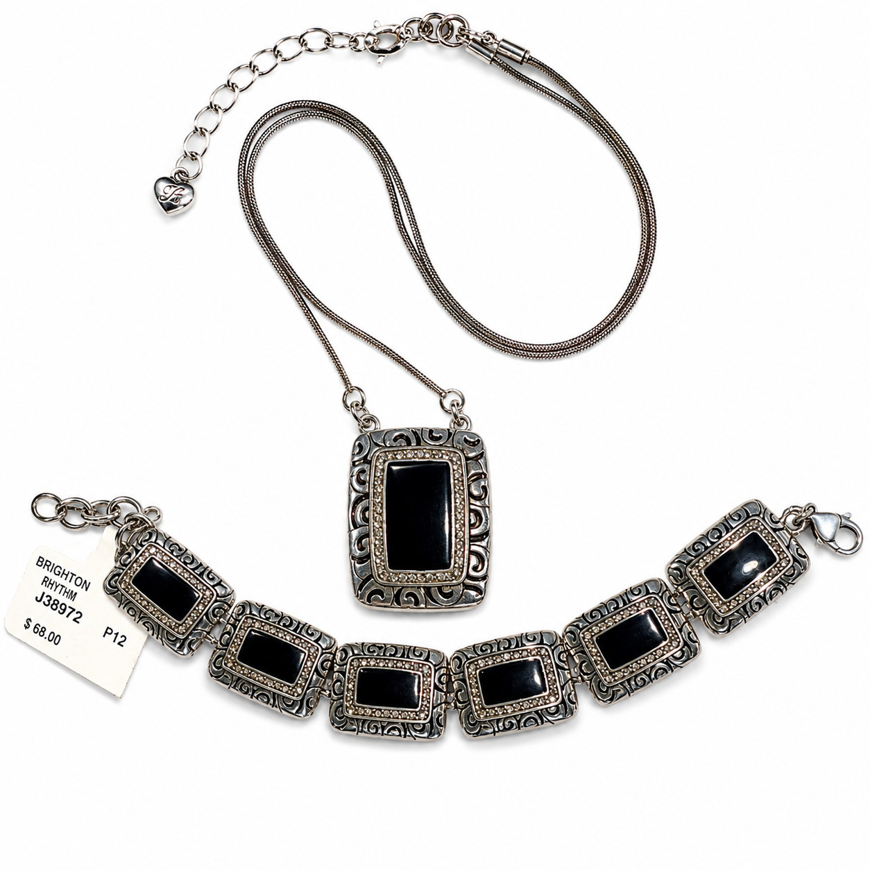 Brighton Rhythm Necklace Bracelet Set Reversible Black Crystal NWT $68 Bracelet