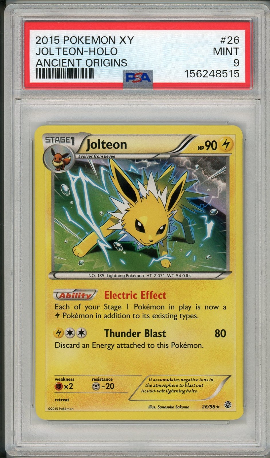 2015 Pokemon XY Ancient Origins Jolteon Holo #26 PSA 9 2015 Pokemon XY Ancient Origins Jolteon Holo #26 PSA 9