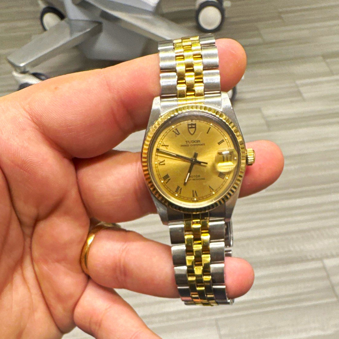 TUDOR Prince Oysterdate 74033 Two-Tone Auto Date Gold Dial Roman Fluted Bezel TUDOR Prince Oysterdate 74033 Two-Tone Auto Date Gold Dial Roman Fluted Bezel