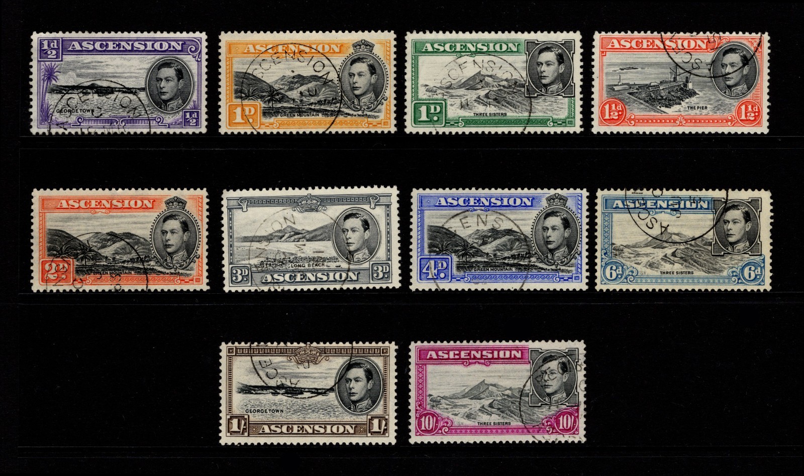 ASCENSION 1938-53 PERF. 13 11 VALUES 10s, VERY FINE USED, CAT. £112