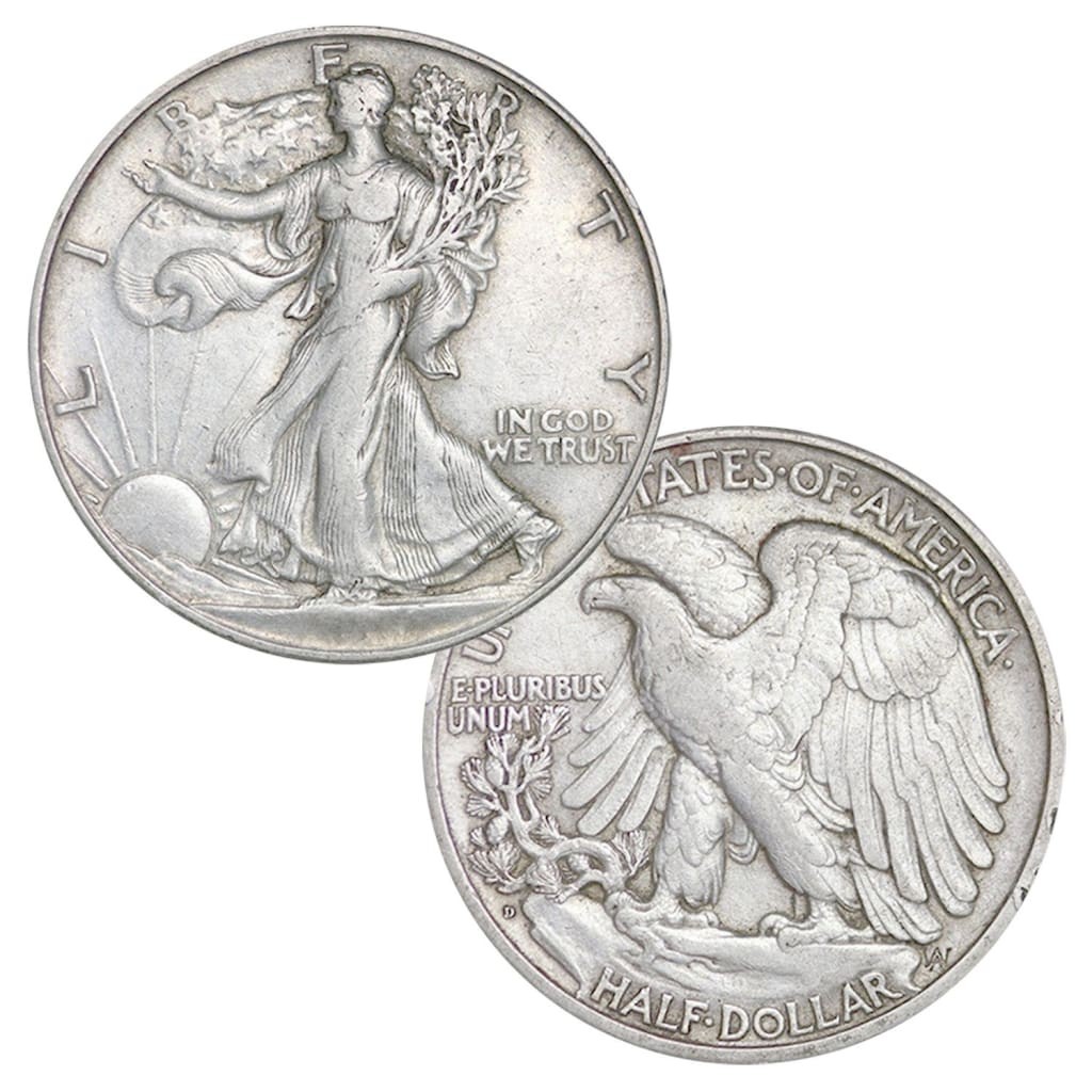 USA Walking Liberty Half Dollar Coin - 90% Silver No Date Cull $1 Face Set of 2