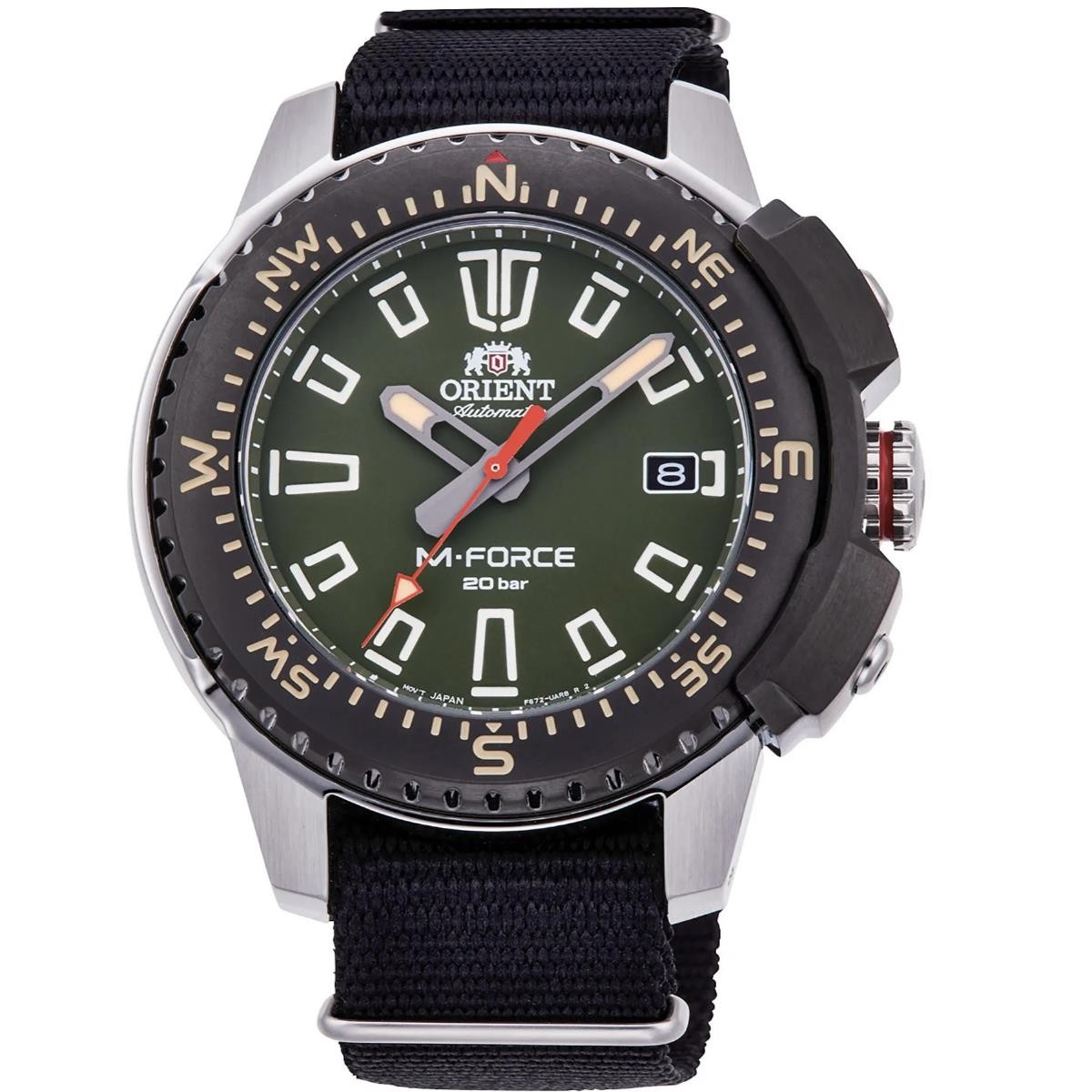 Orient M-Force 45mm Green Dial NATO Mens Automatic Watch RA-AC0N03E30B