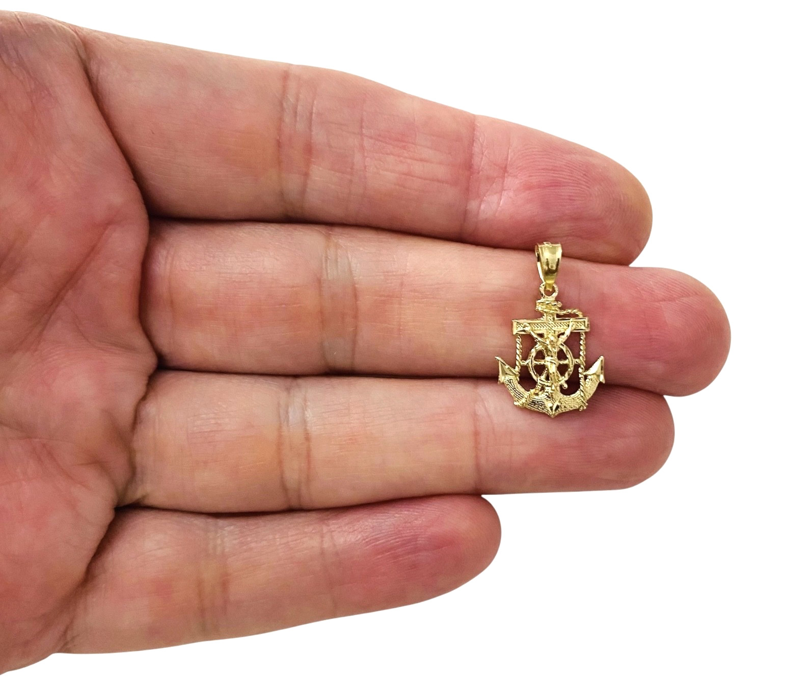 Solid 14K Yellow Gold Anchor Mariner Cross Pendant - 21mm x 13mm Dainty- PT1228