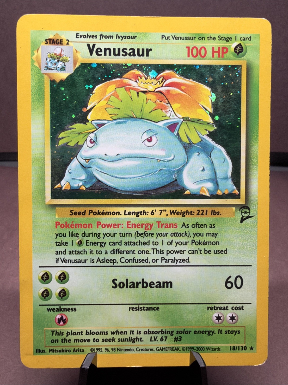 Pokemon TCG Venusaur 018/130 Base Set 2 Holo Rare VTG WOTC 2000 MP/MP- Pokemon TCG Venusaur 018/130 Base Set 2 Holo Rare VTG WOTC 2000 MP/MP-