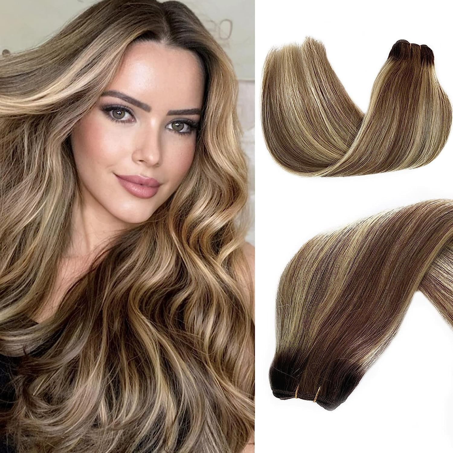 Valiilo 14 Inch Human Hair Extensions Sew in Balayage Brown Roots to Ash Brown Valiilo 14 Inch Human Hair Extensions Sew in Balayage Brown Roots to Ash Brown