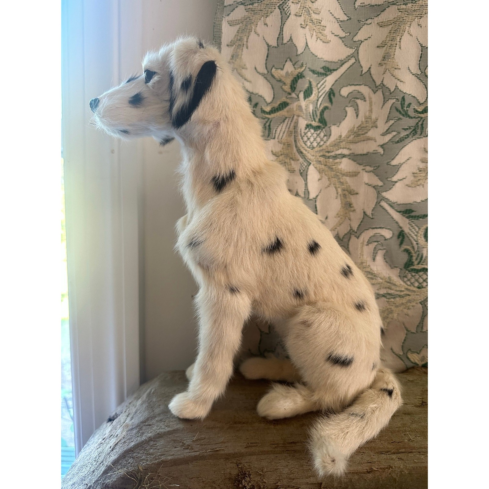 Vintage Real Fur Dalmatian Dog Figurine Sculpture realistic 12x7”