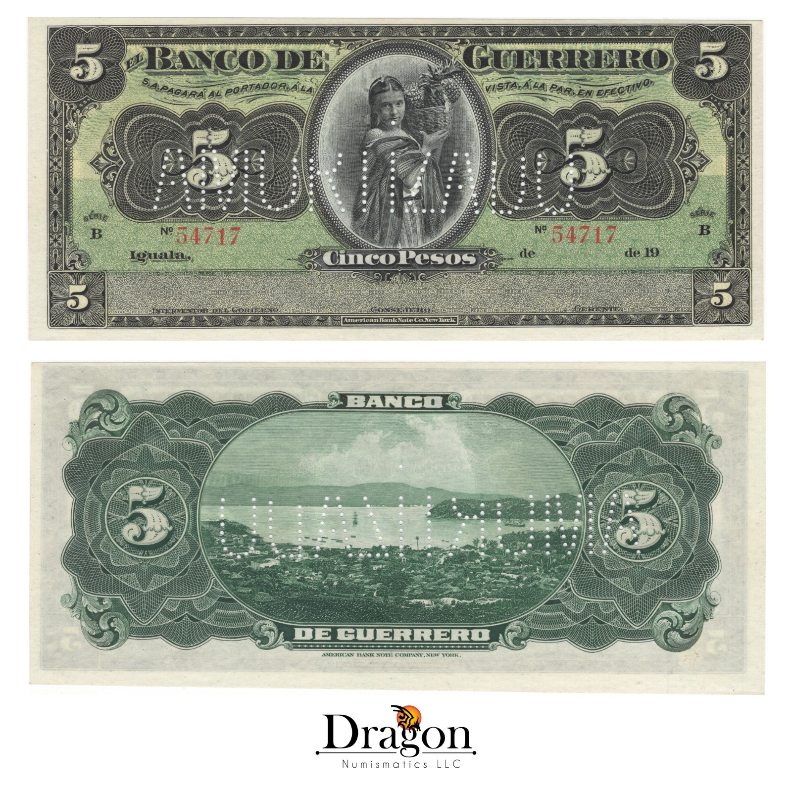1906-14 Mexico Revolutionary Guerrero 5 Five Cinco Pesos S298C REMAINDER AU+