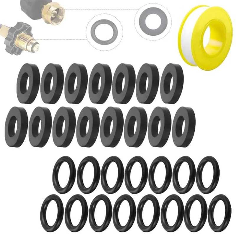 15Pcs Propane Tank Gaskets & 15Pcs O-Rings for Soft Nose POL Fitting Valve