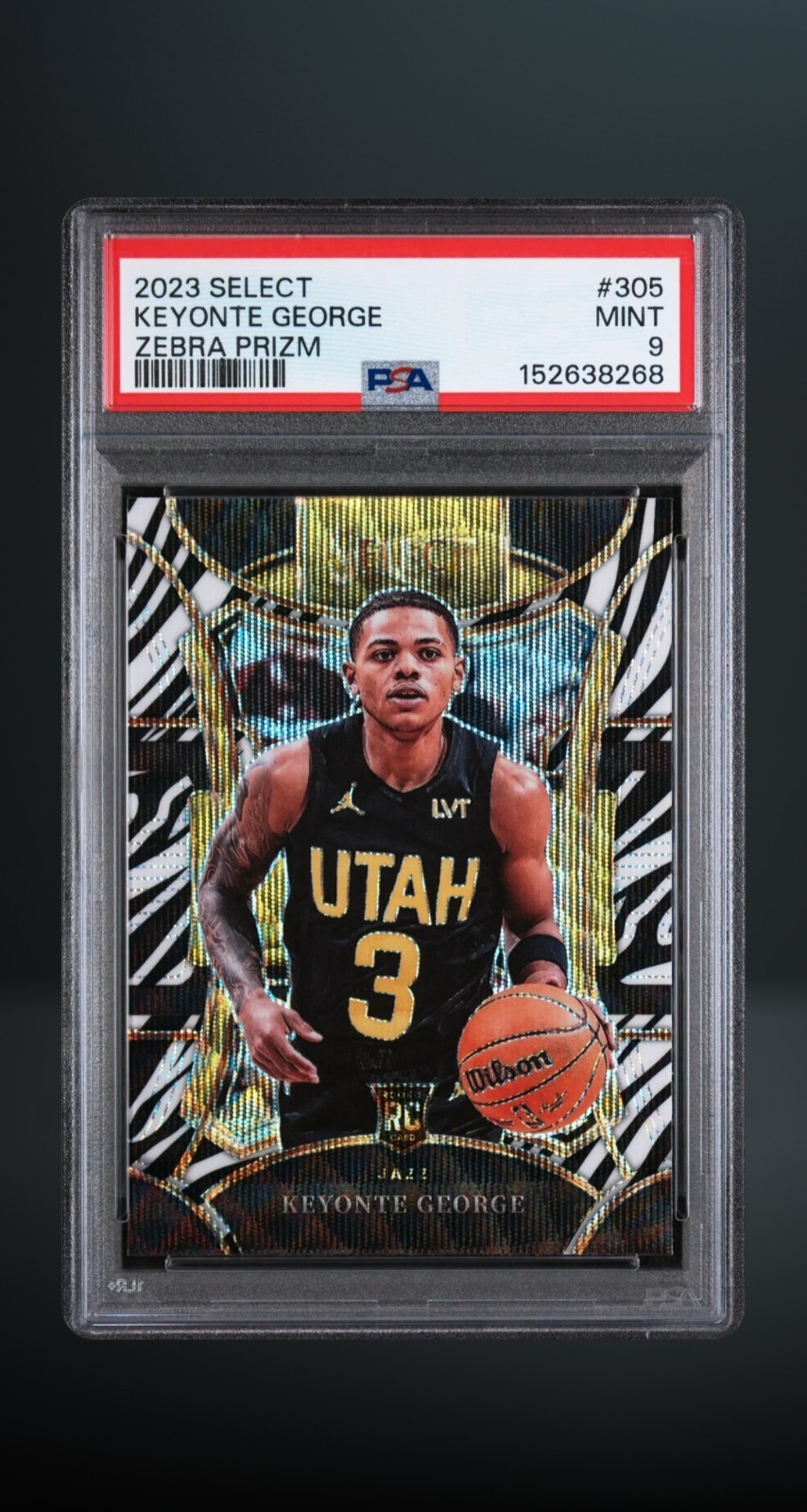 2023-24 Panini Select Mezzanine Keyonte George #305 Zebra Prizm RC PSA 9 2023-24 Panini Select Mezzanine Keyonte George #305 Zebra Prizm RC PSA 9