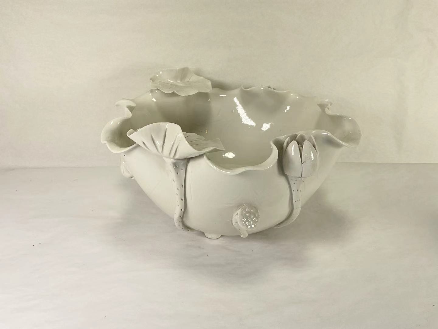 Antique 19th Century Centerpiece White 3D Applied Porcelain Botanical Art China Antique 19th Century Centerpiece White 3D Applied Porcelain Botanical Art China