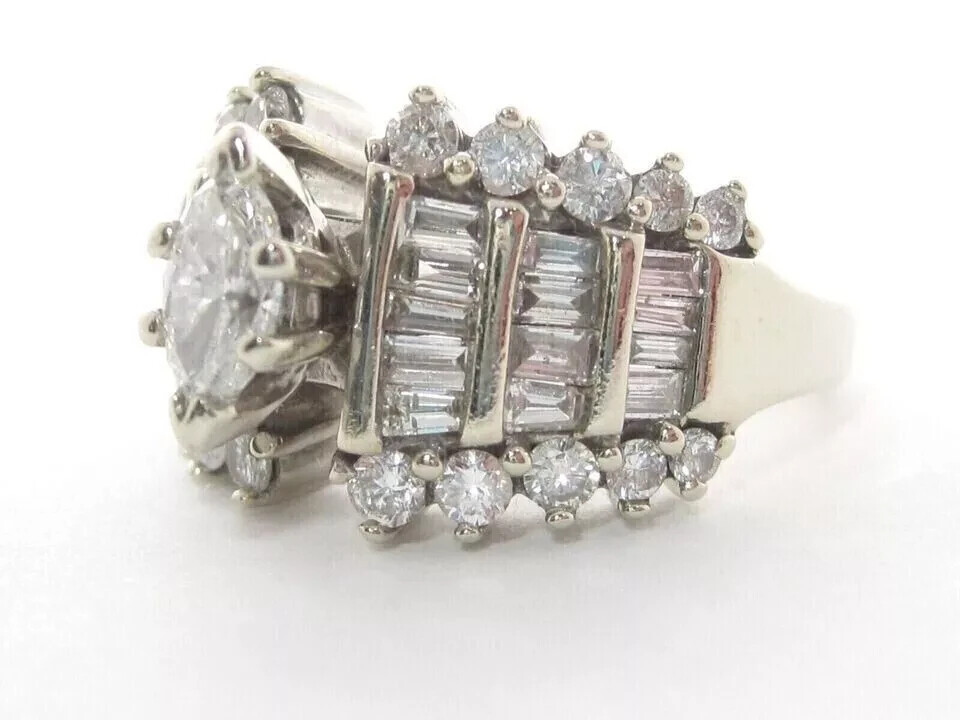 3Ct Marquise Cut Lab Created Diamond 14K White Gold FN Cluster Engagement Ring