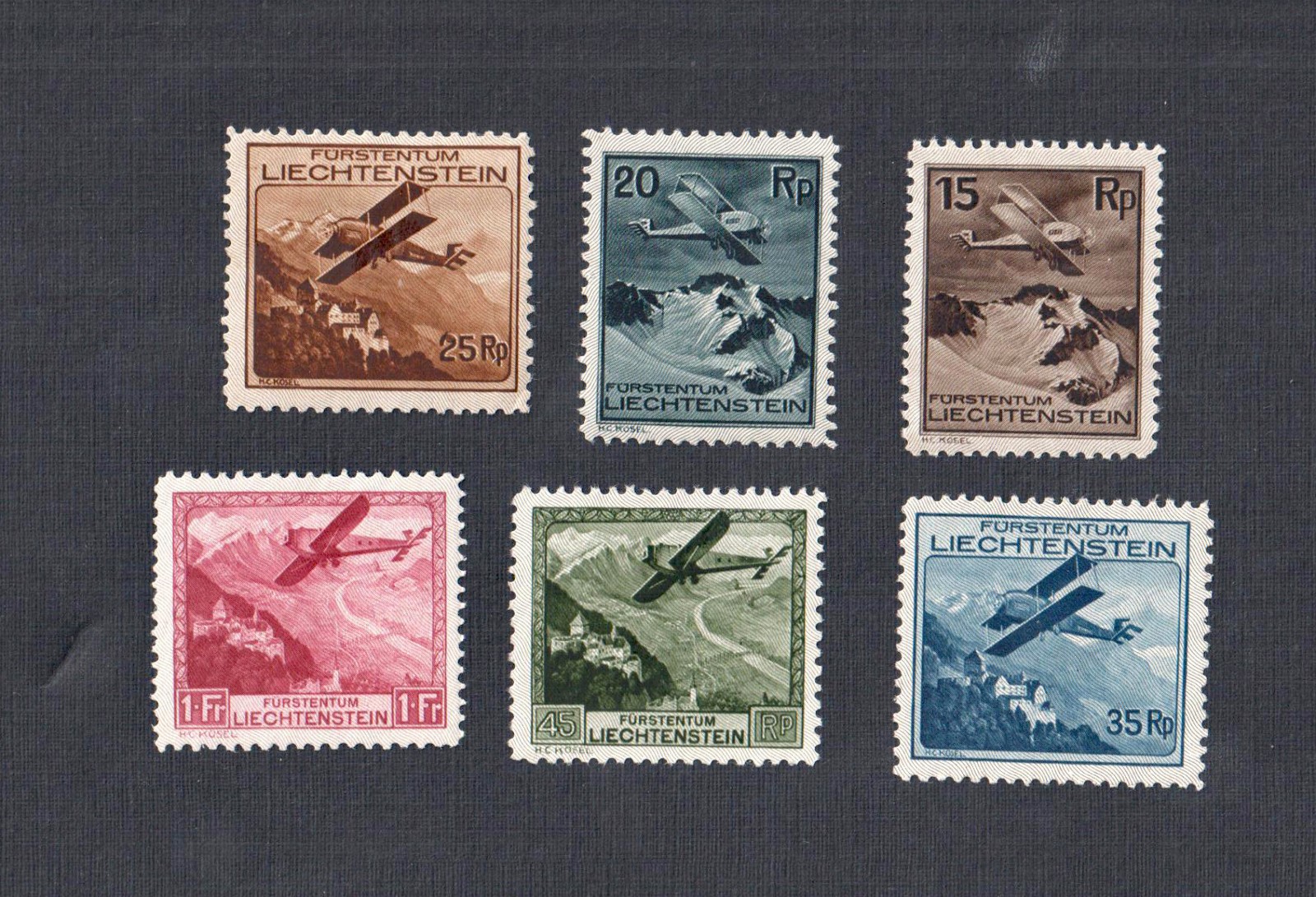Liechtenstein Sc# C1 - C6 Mint Hinged MH 1930 Air Mail Stamp Set Complete