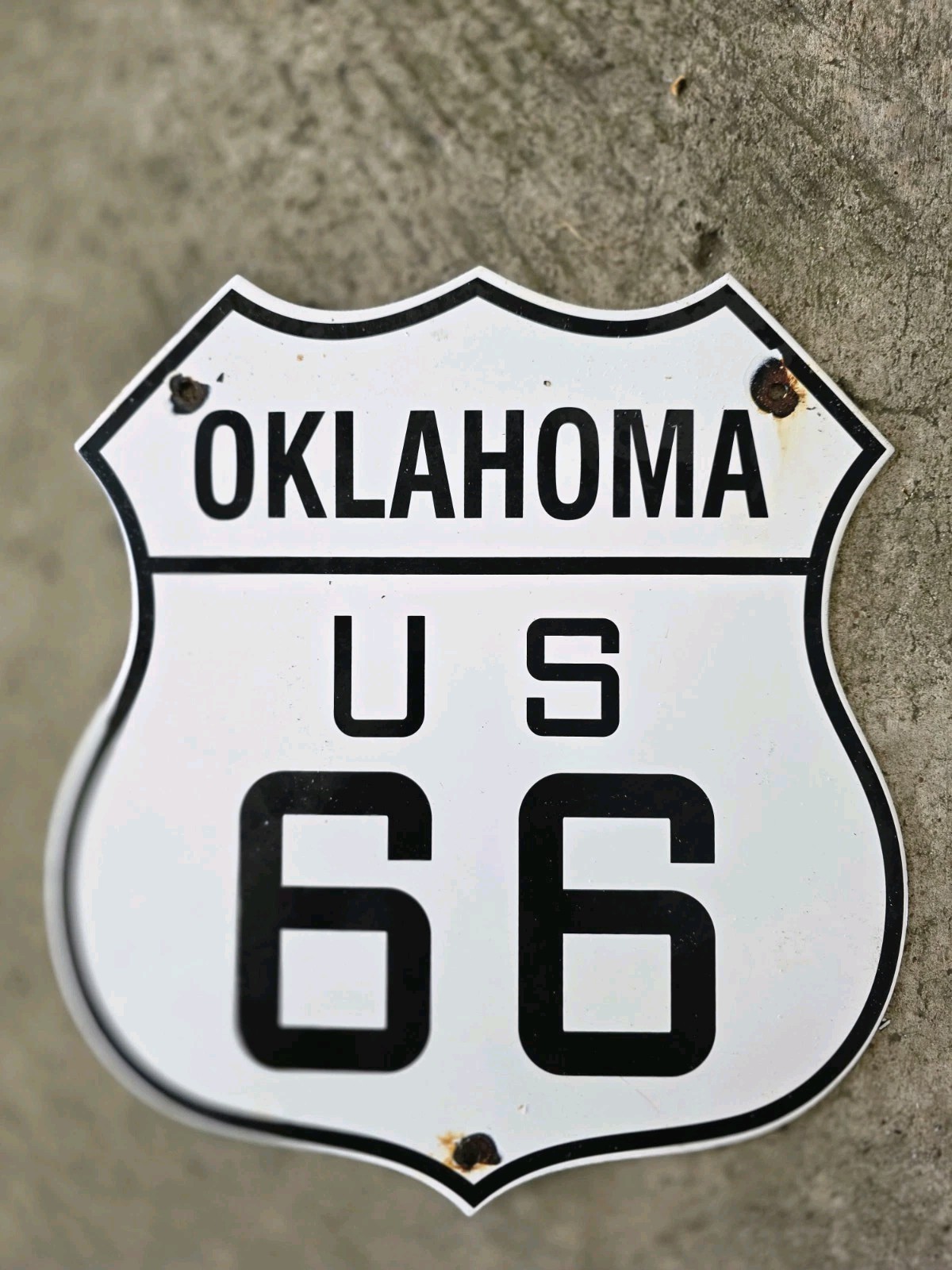 VINTAGE OKLAHOMA ROUTE 66 HIGHWAY PORCELAIN SIGN 13 X 12 VINTAGE OKLAHOMA ROUTE 66 HIGHWAY PORCELAIN SIGN 13 X 12