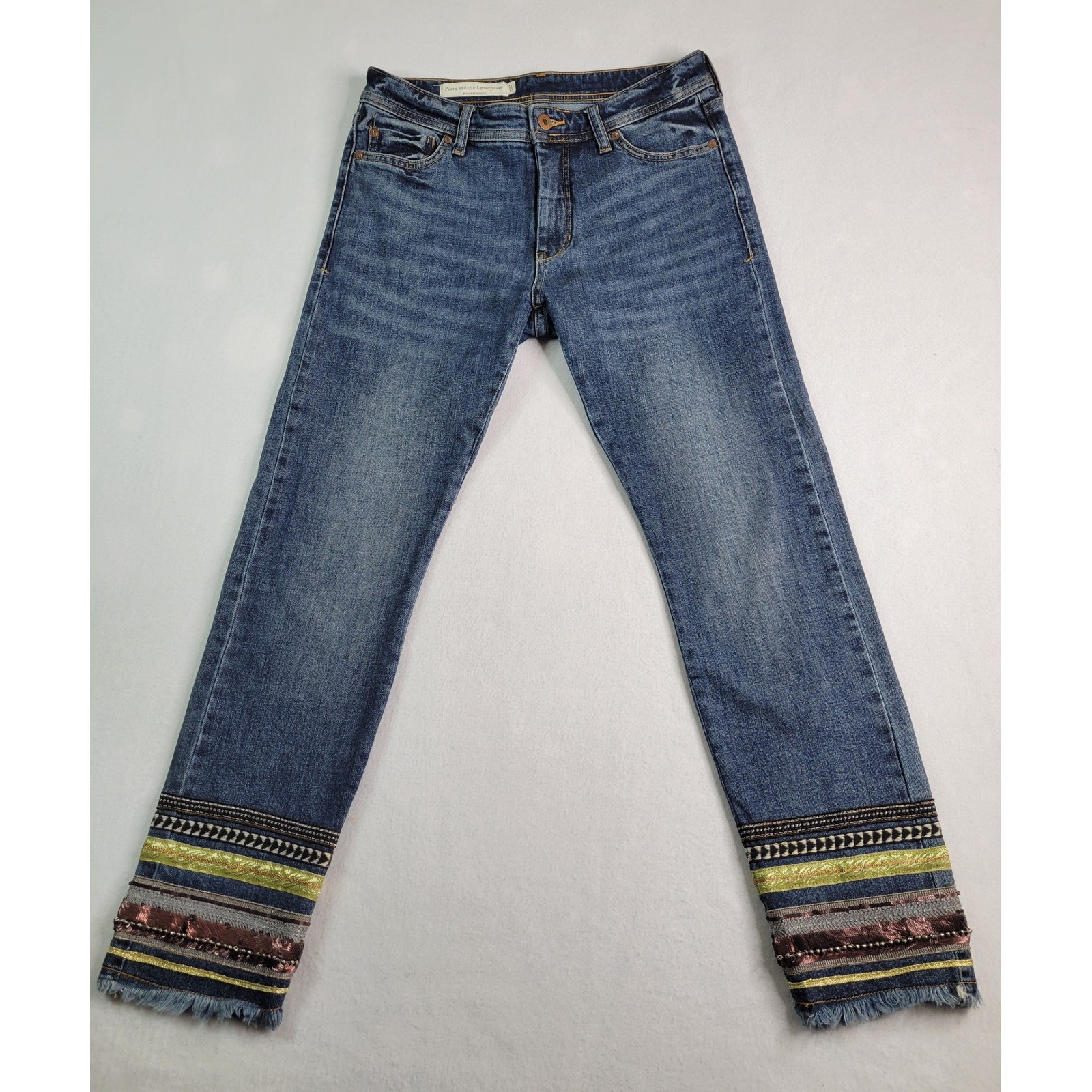 Pilcro and the Letterpress Anthropologie Embroidered Sequin Cuff Jeans sz 28x26