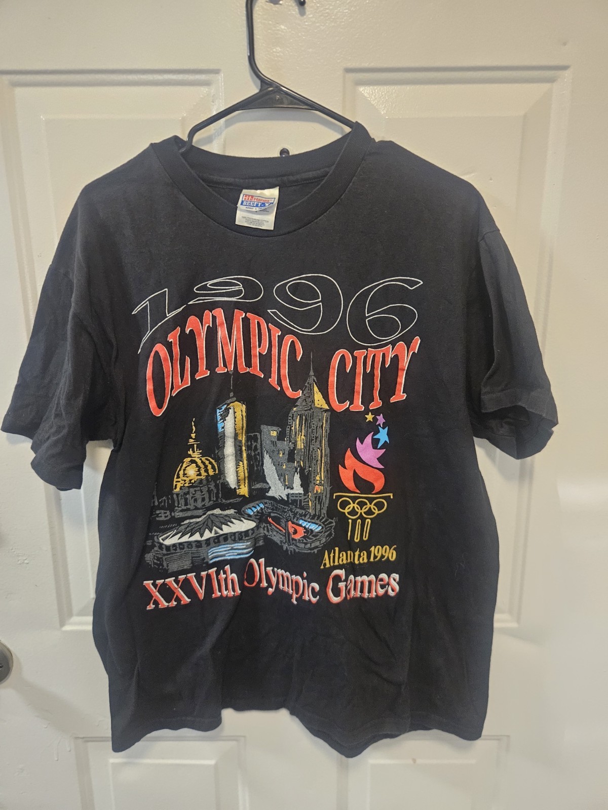 Vintage 1996 Atlanta Olympic City XXVIth Olympic Games Tshirt Hanes Black Adult