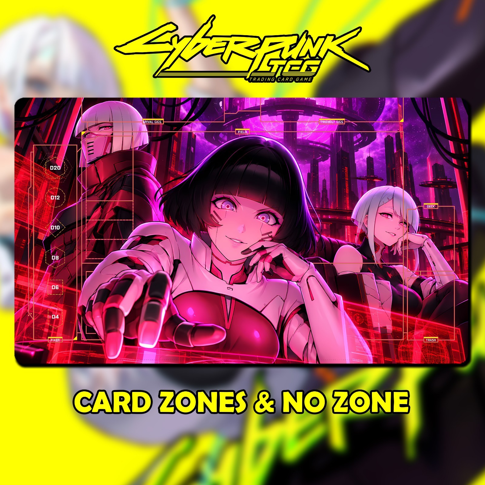 Playmat Cyberpunk TCG - Netrunners SASHA KIWI LUCY 24''x14'' 600x350x2mm