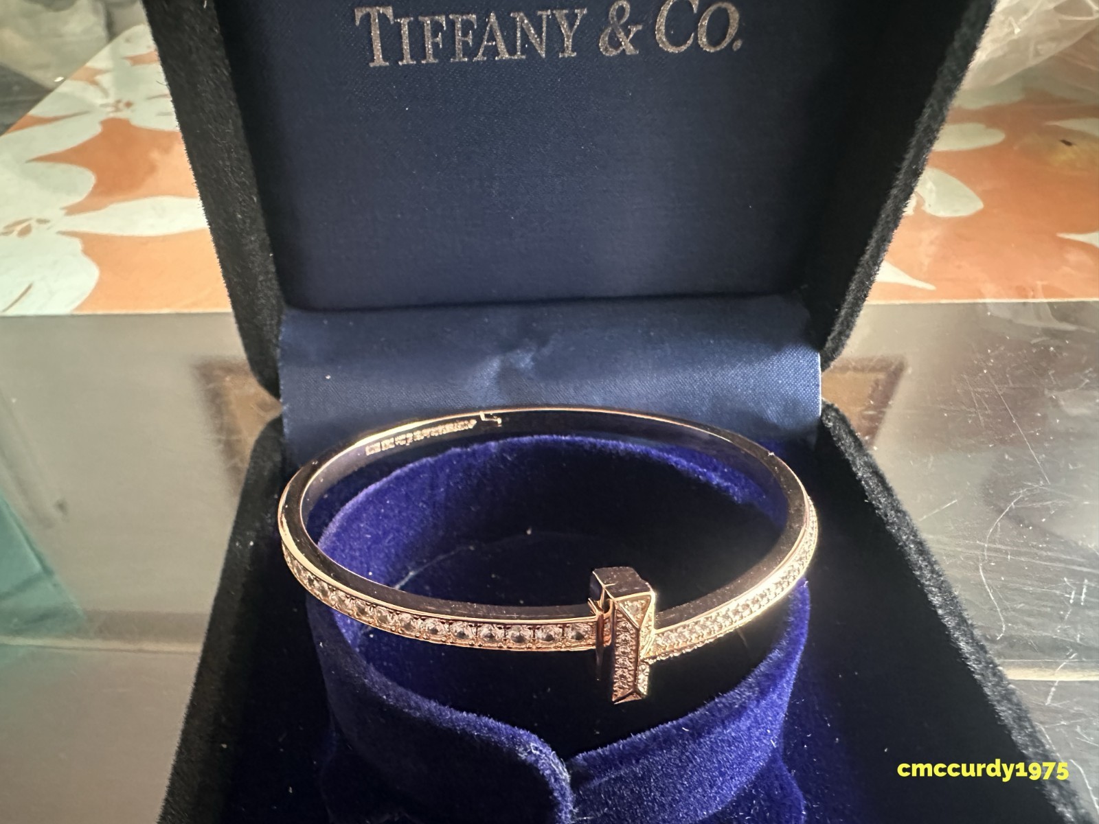 New T1Narrow Diamond Hinged Bangle in 18k yellow GoldTlfanyCoSize 6.5-7inch