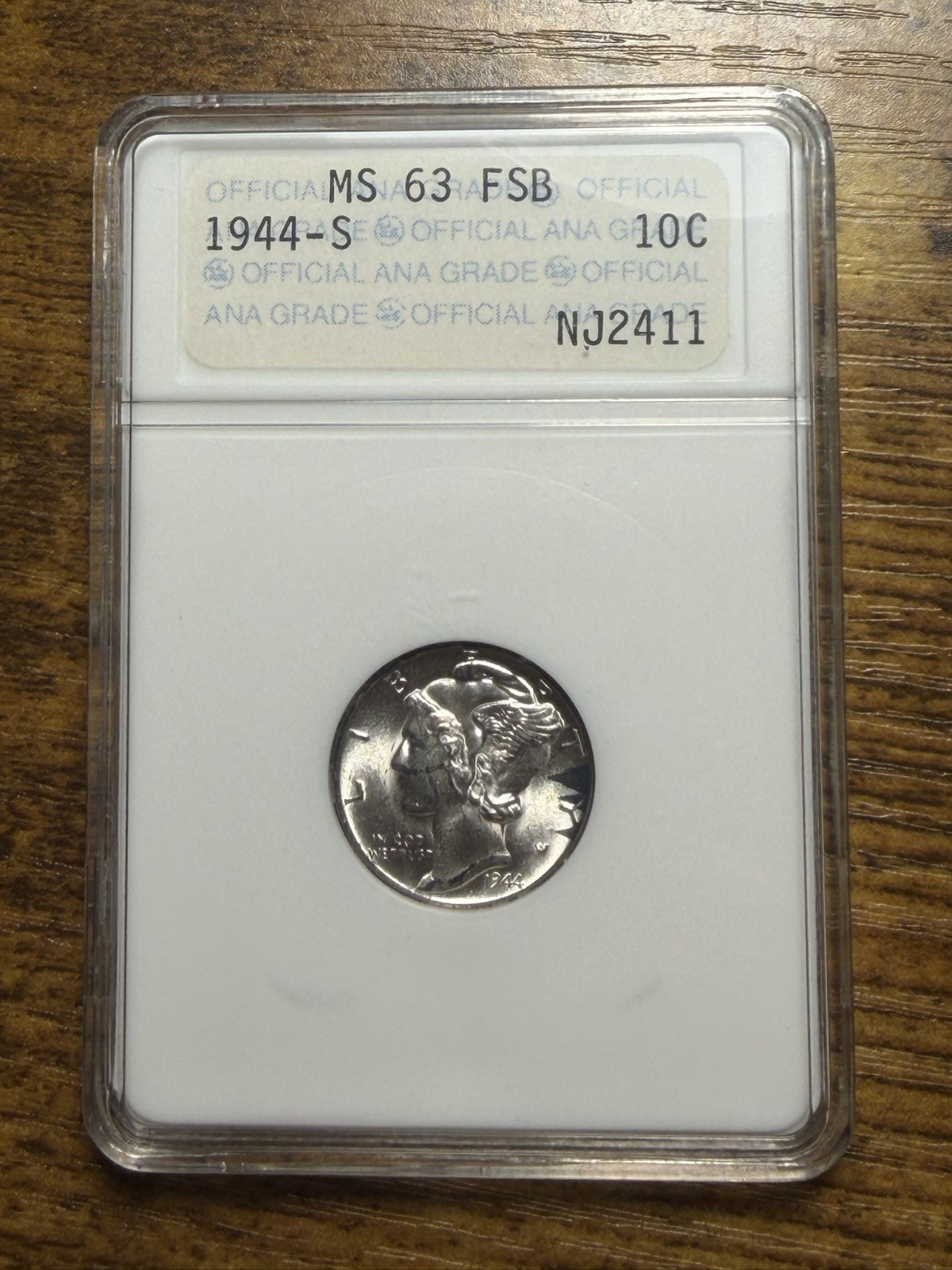 1944-S 10C Mercury Silver Dime MS63 FSB ANACS ANA Soapbox Old Holder Genie Lamp
