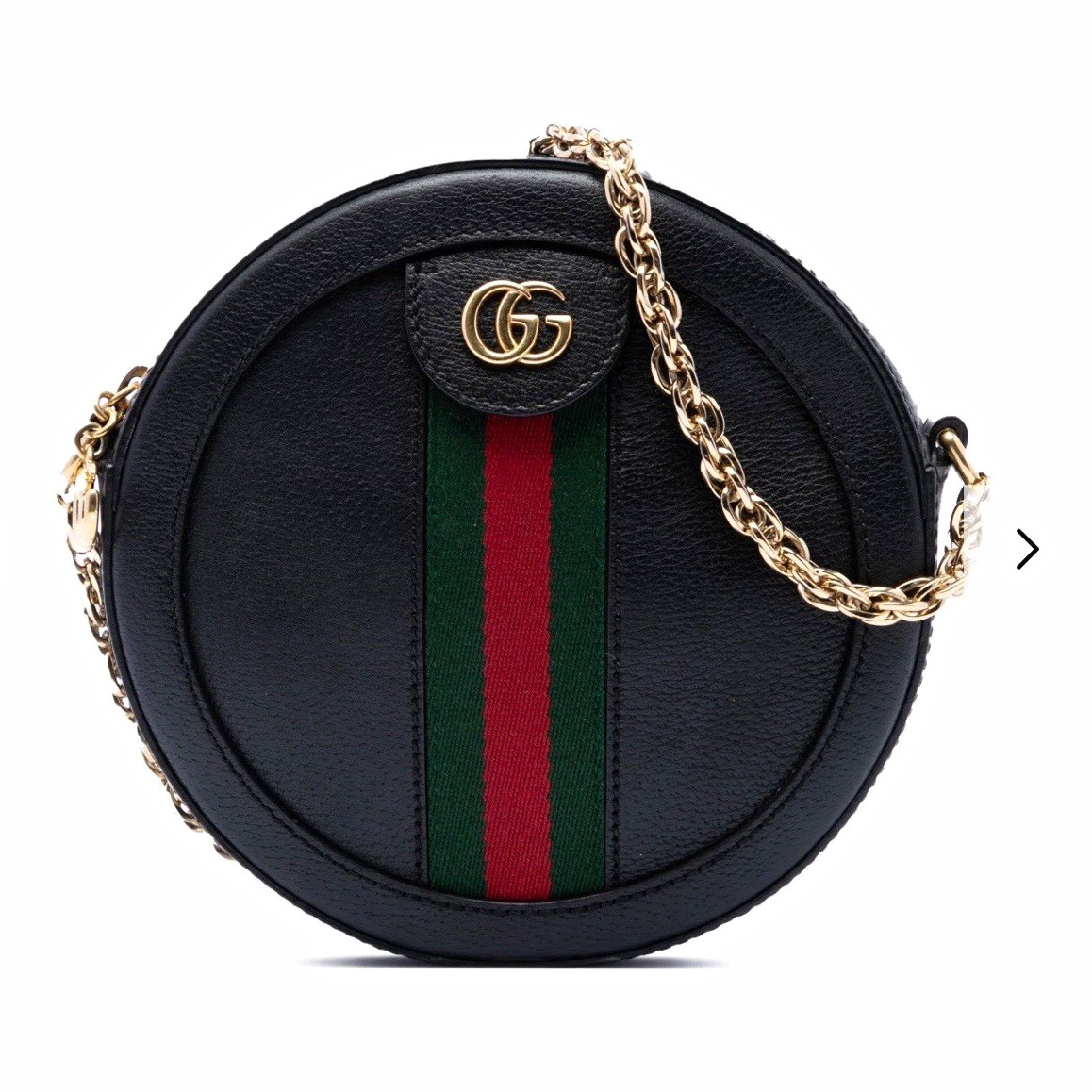 Gucci Round Crossbody Bag Black Green/Red Web Stripe Gold Chain Logo Gucci Round Crossbody Bag Black Green/Red Web Stripe Gold Chain Logo