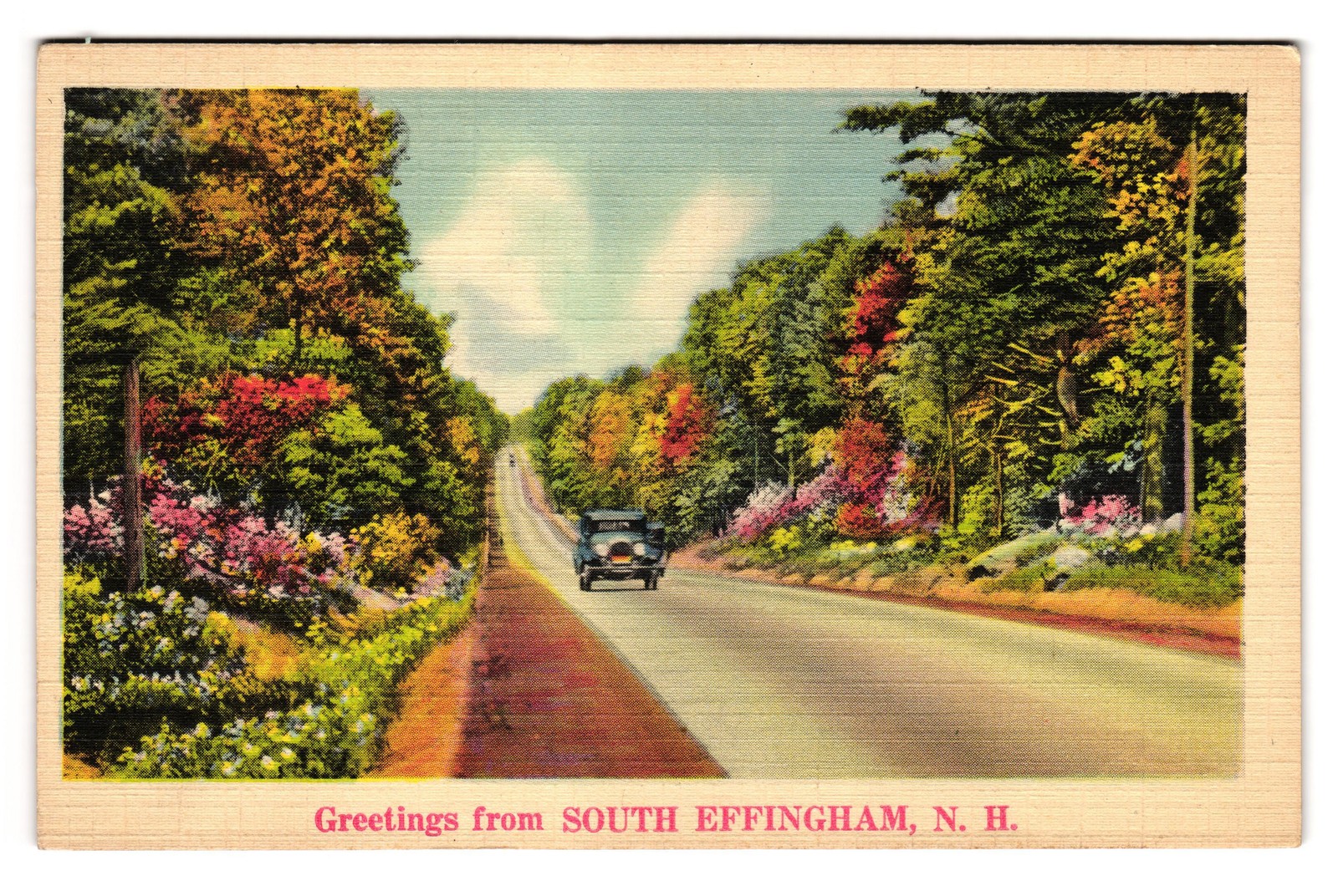 Greetings from South Effingham New Hampshire NH Classic Car c1940s Postcard