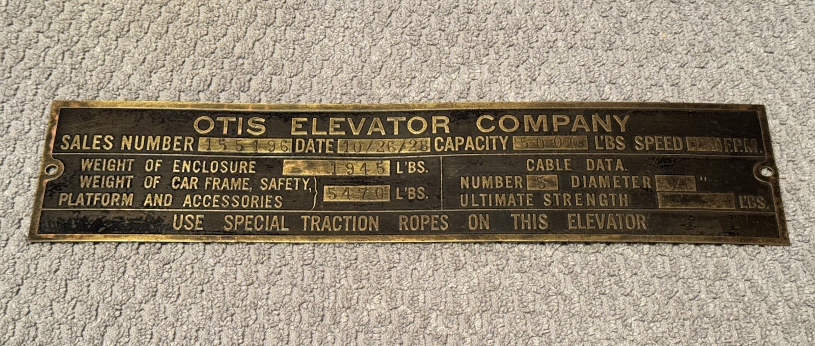 Antique Otis Elevator Company Brass Plaque Advertising Info Plate Sign 13.5\ Antique Otis Elevator Company Brass Plaque Advertising Info Plate Sign 13.5\