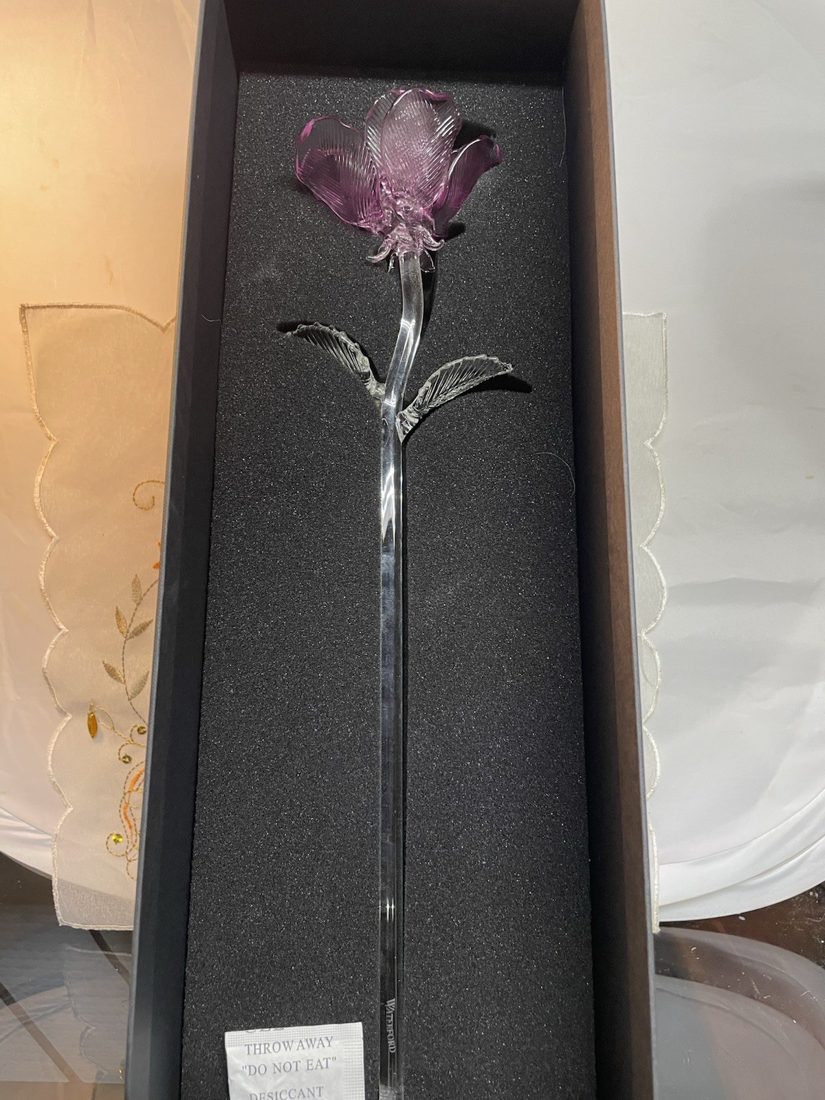 Waterford Fleurology Lavender Rose Art Glass Sculpture Clear/Purple 40007309