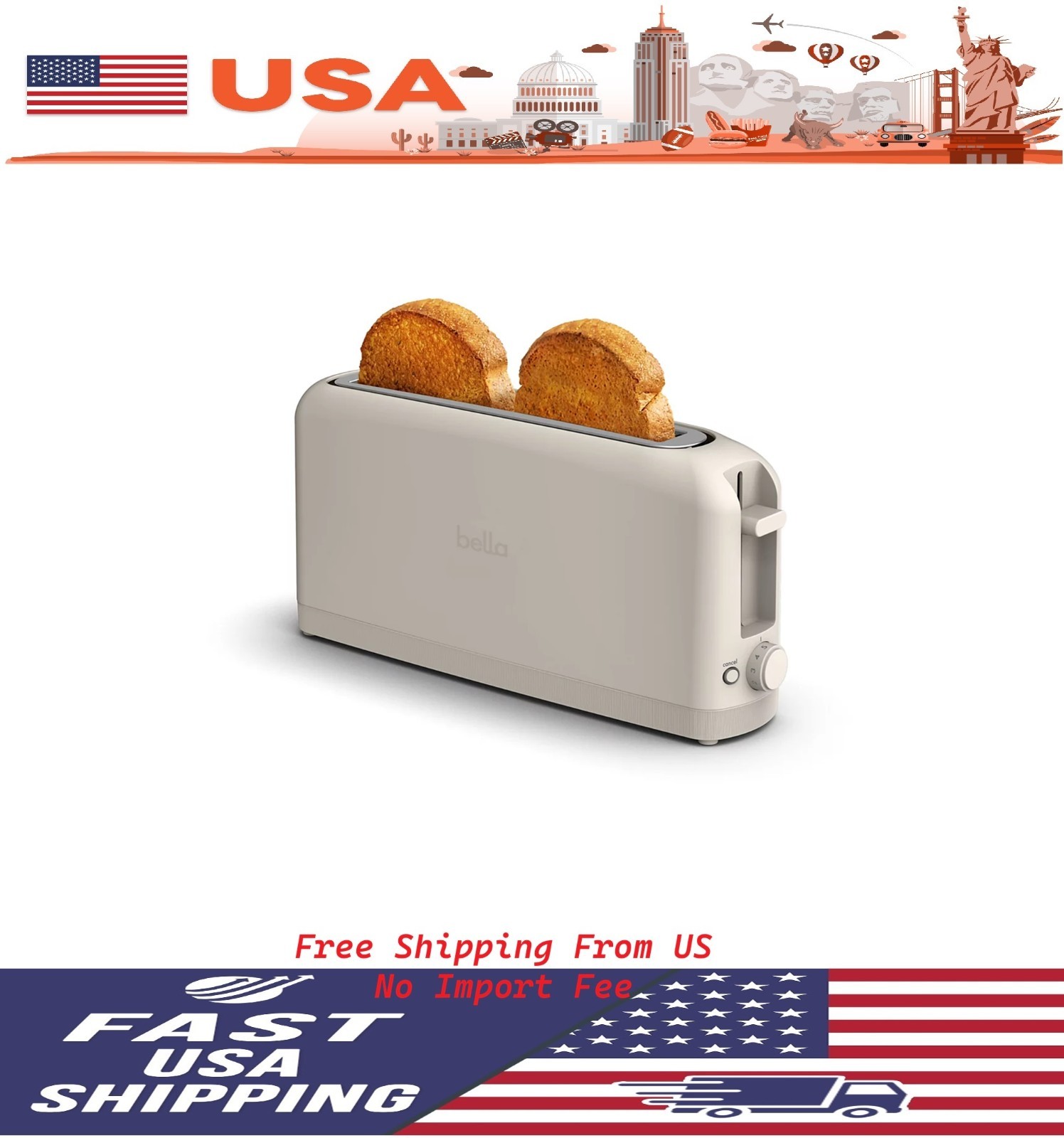Bella 2 Slice Slim Toaster - Oatmilk Color Bella 2 Slice Slim Toaster - Oatmilk Color