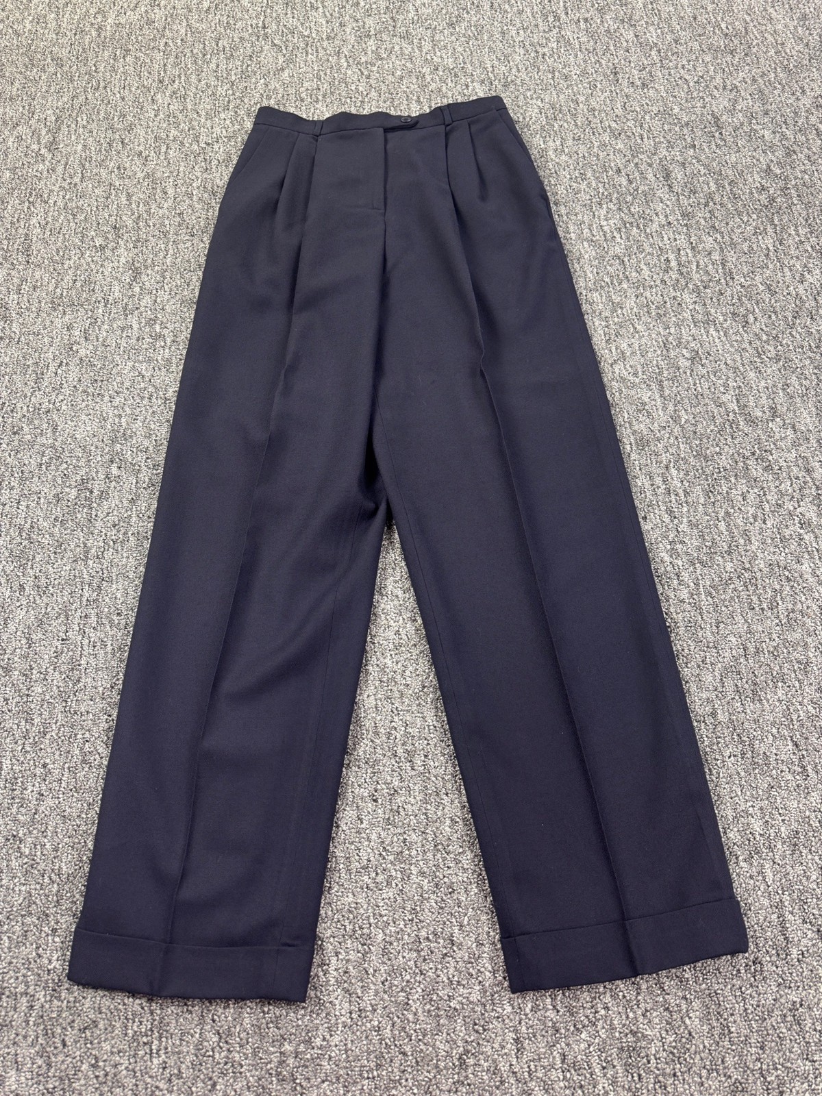 Vtg Talbots Pants Women 8 Black Wool High Rise Pleated Cuffed Lined Made In USA