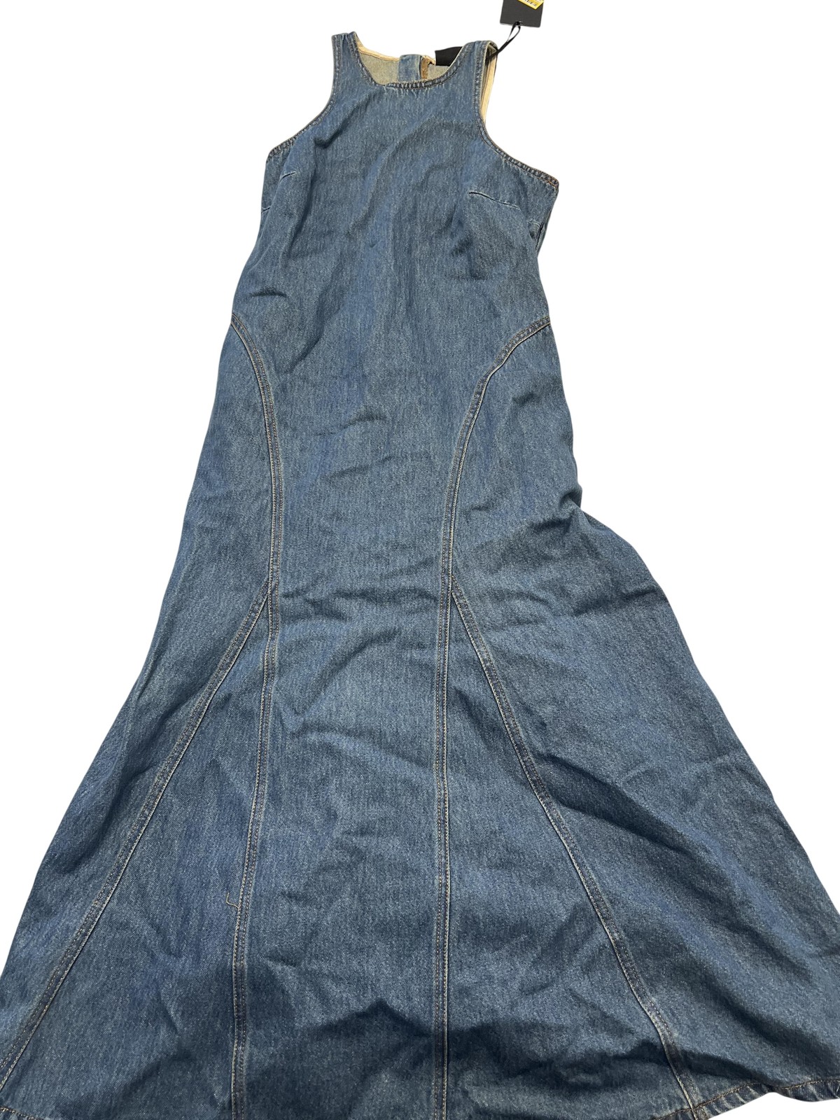Future Collective Dress Womens 4 Blue Denim Sleeveless Maxi Zip Back Seamed