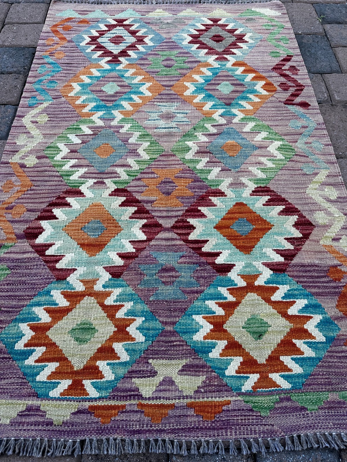 New Handmade Kilim Accent Rug, Allover Geometric Design, Muted Colors, 3x5 New Handmade Kilim Accent Rug, Allover Geometric Design, Muted Colors, 3x5