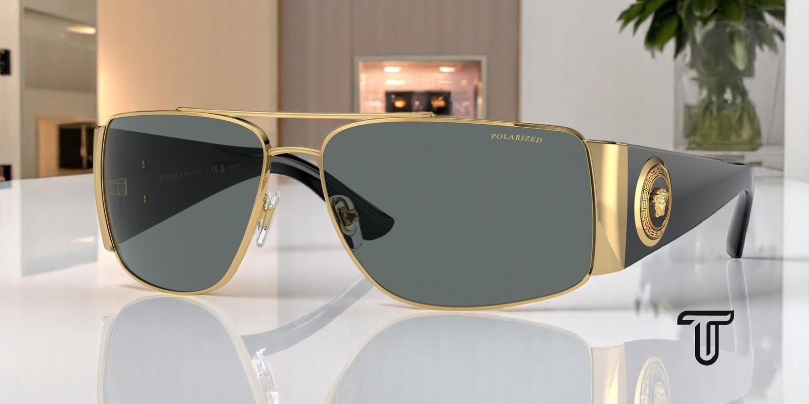 VERSACE VE2163 100281 Gold Polarized Grey 63 mm Men\'s Sunglasses