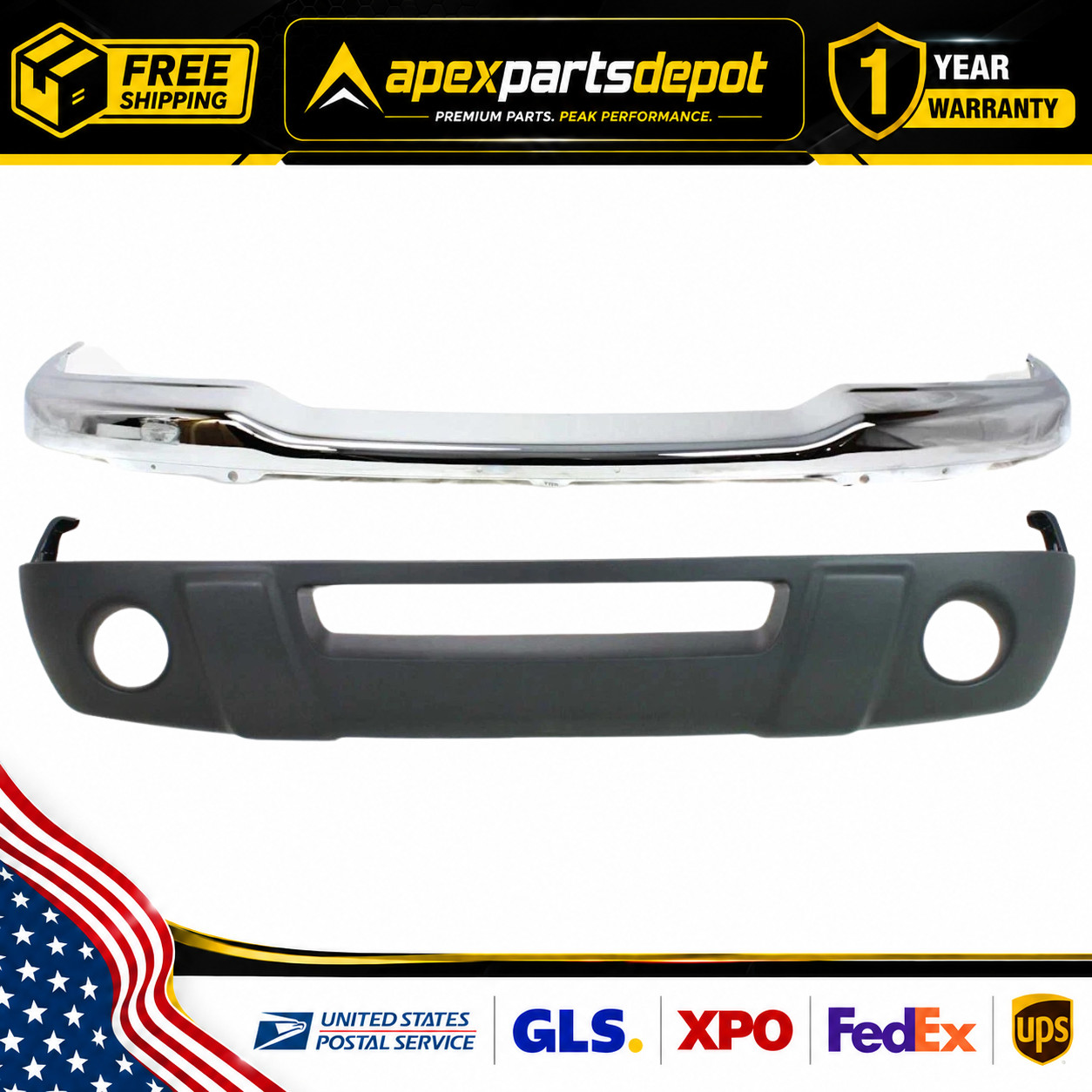 New Front Bumper Chrome Steel + Lower Valance For 2001-2003 Ford Ranger XLT FX4