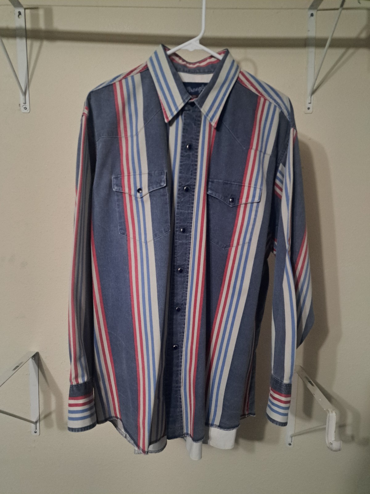 17 1/2×35 Vintage Wrangler Brushpopper Mens Western Pearl Snap Shirt Long Tails 17 1/2×35 Vintage Wrangler Brushpopper Mens Western Pearl Snap Shirt Long Tails