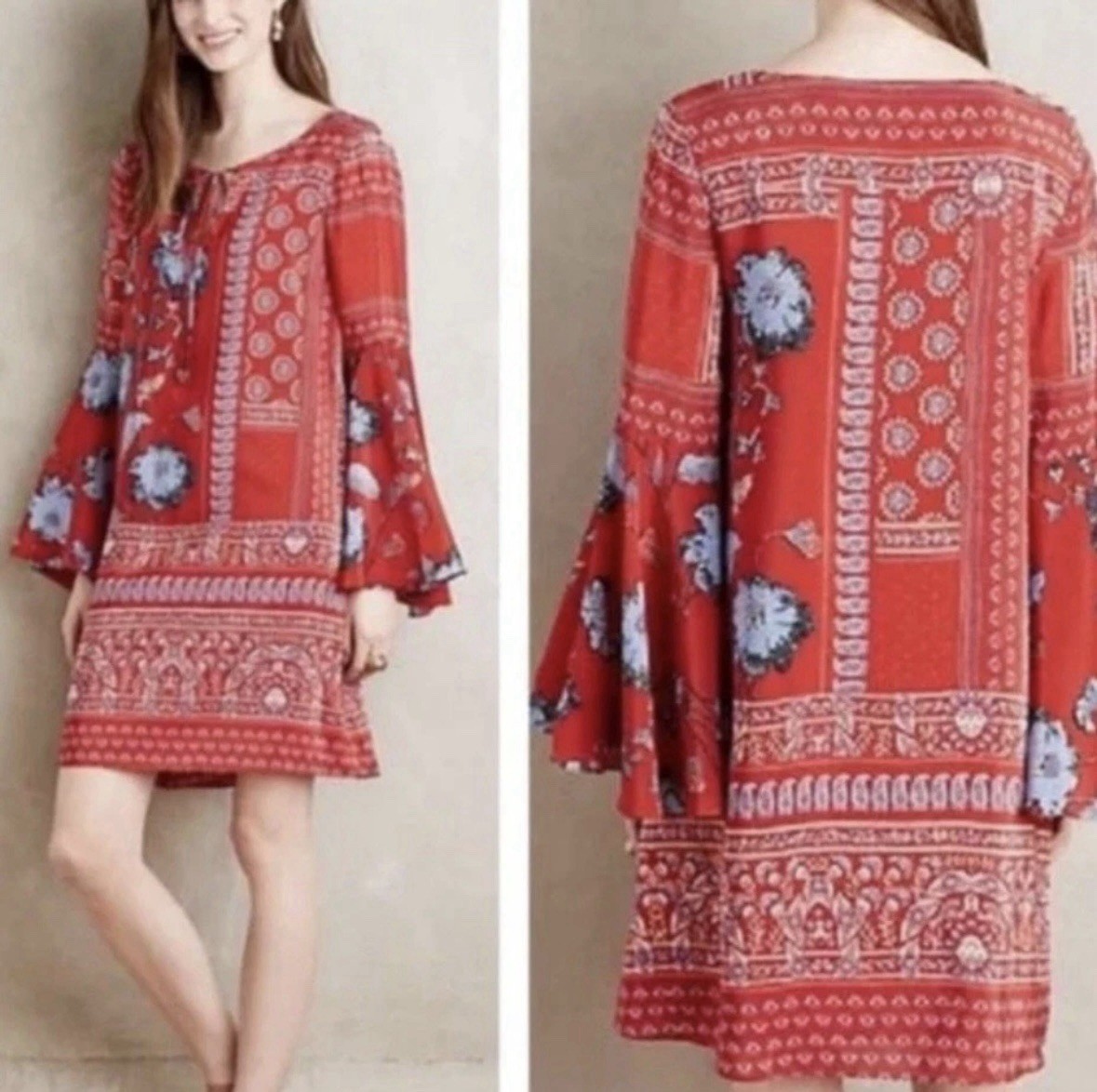 Anthropologie x Vanessa Virginia Floral Bell Sleeve Peasant Dress Silk Boho 2 Anthropologie x Vanessa Virginia Floral Bell Sleeve Peasant Dress Silk Boho 2