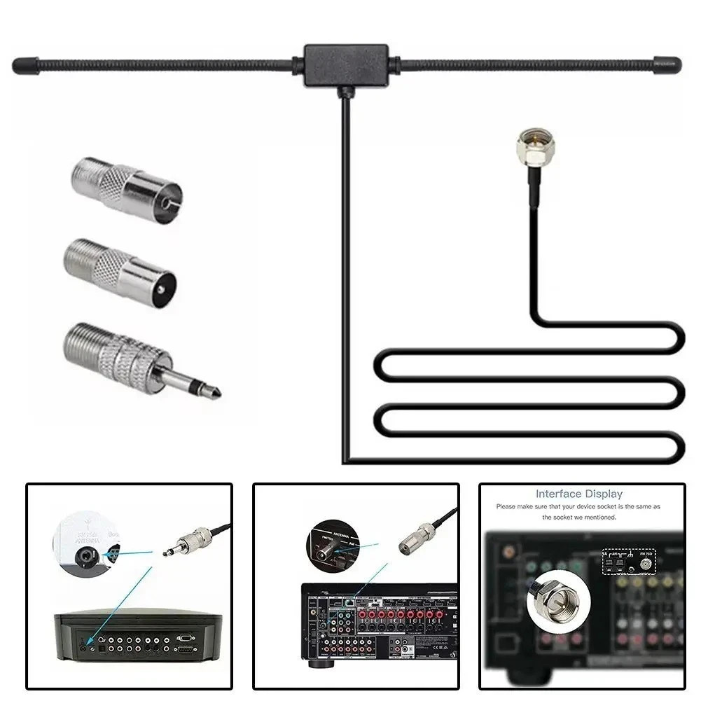 Indoor FM Radio Antenna With  Adapters 75 Ohm for Home Stereo Receivers