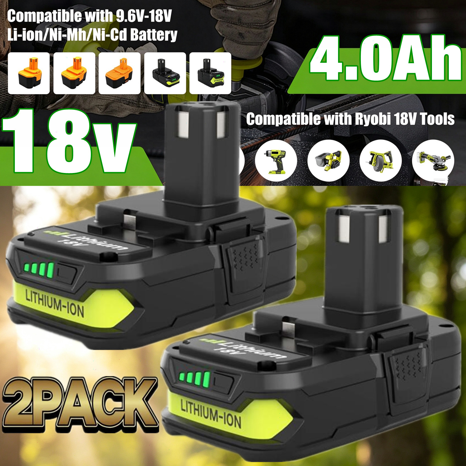 2~4PACK Replace For RYOBI 18V 8.0Ah P108 High Capacity Battery 18Volt Lithium