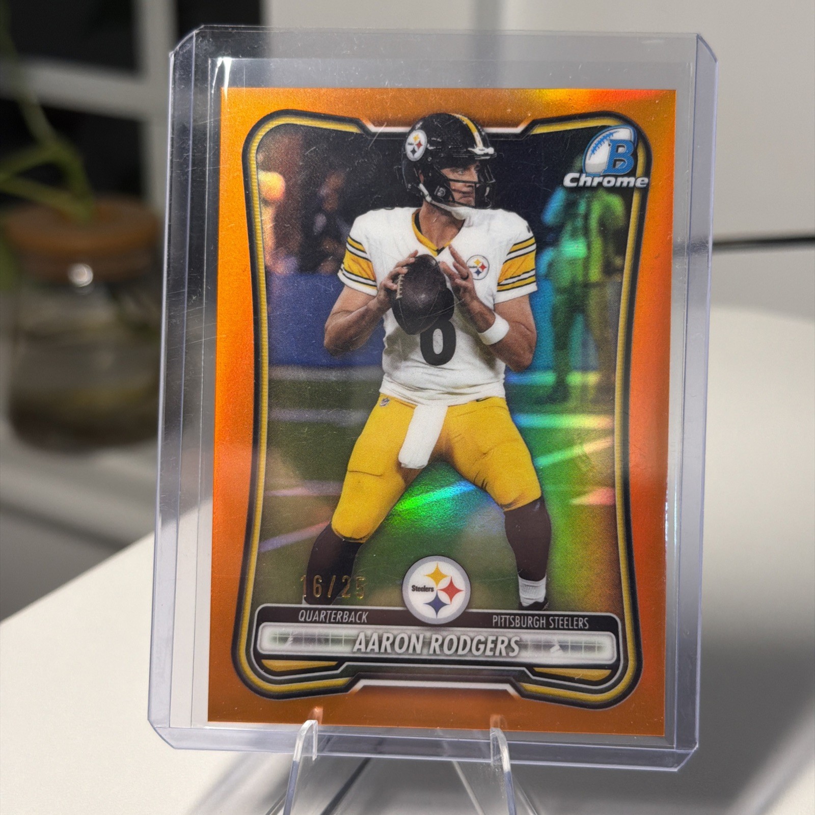 2026 Bowman Chrome Football Aaron Rodgers #BCV-84 Orange Refractor /25 2026 Bowman Chrome Football Aaron Rodgers #BCV-84 Orange Refractor /25