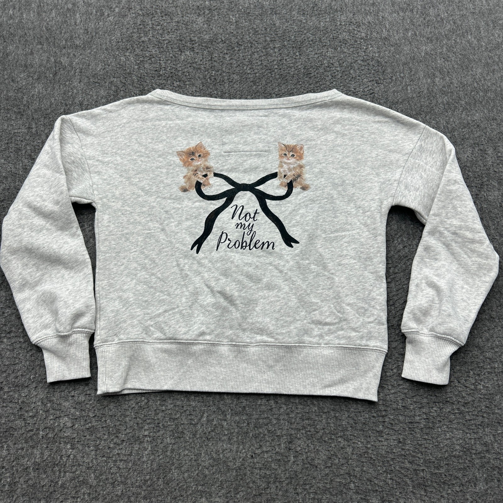 Abercrombie Kids Sweatshirt 15-16 Gray Not My Problem Kitten Bow Coquette Abercrombie Kids Sweatshirt 15-16 Gray Not My Problem Kitten Bow Coquette