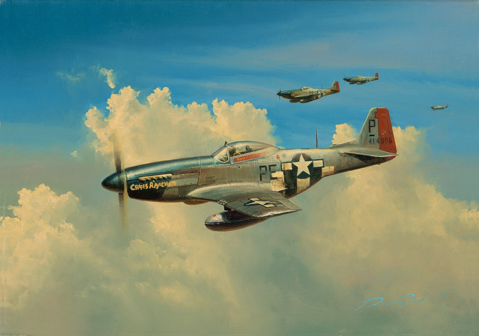 Blue Nose by Richard Taylor aviation art signed by 2 WW2 352nd Mustang pilots