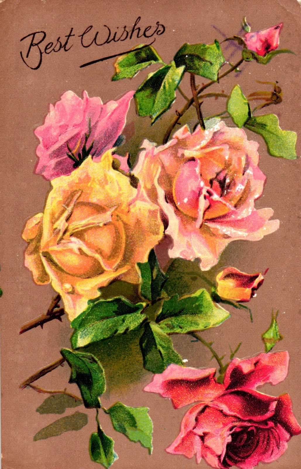 Antique c1910 Best Wishes Embossed Roses Postcard Greetings 1A Antique c1910 Best Wishes Embossed Roses Postcard Greetings 1A