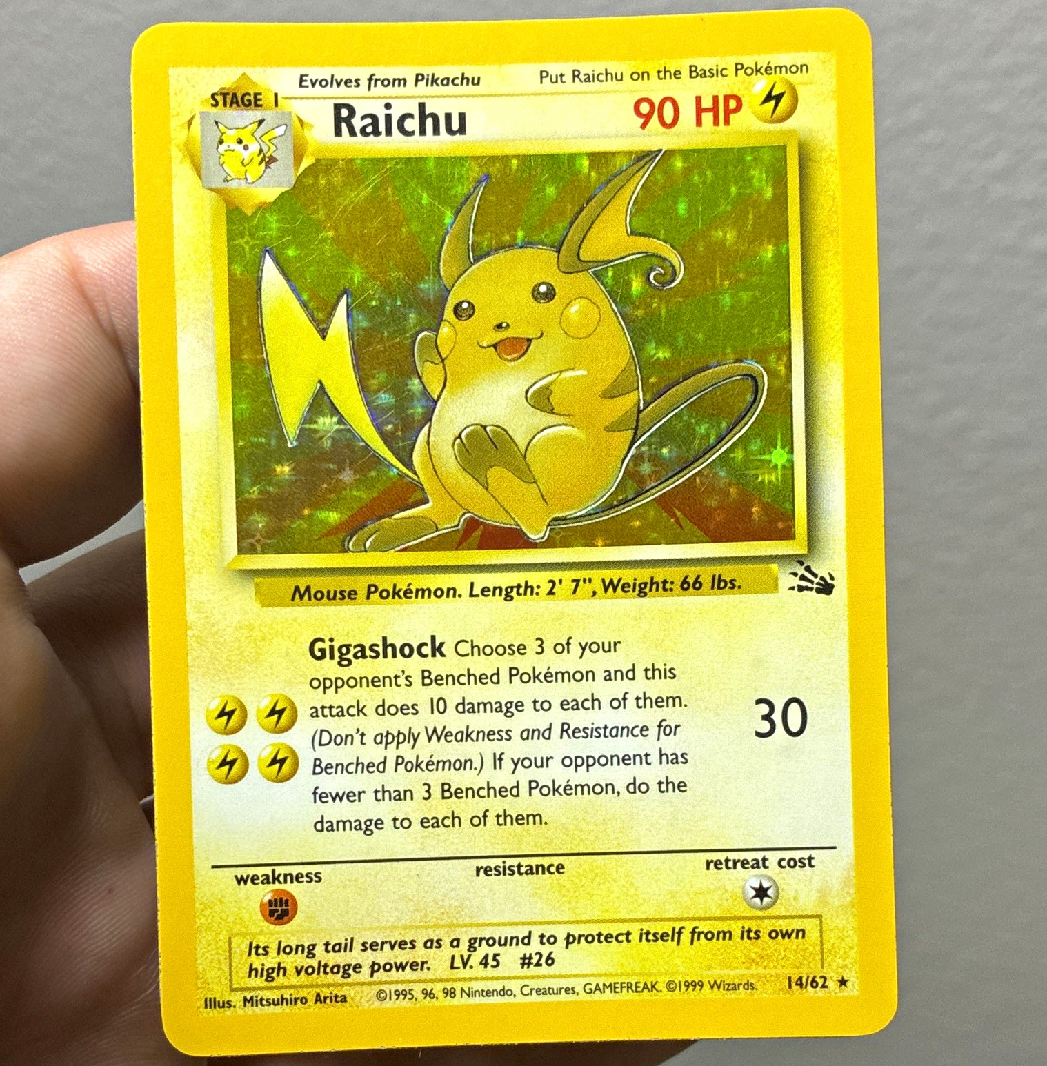 💎MINT💎Pokemon TCG Fossil Raichu 14/62 Holo Rare Unlimited EN 1999 90 HP