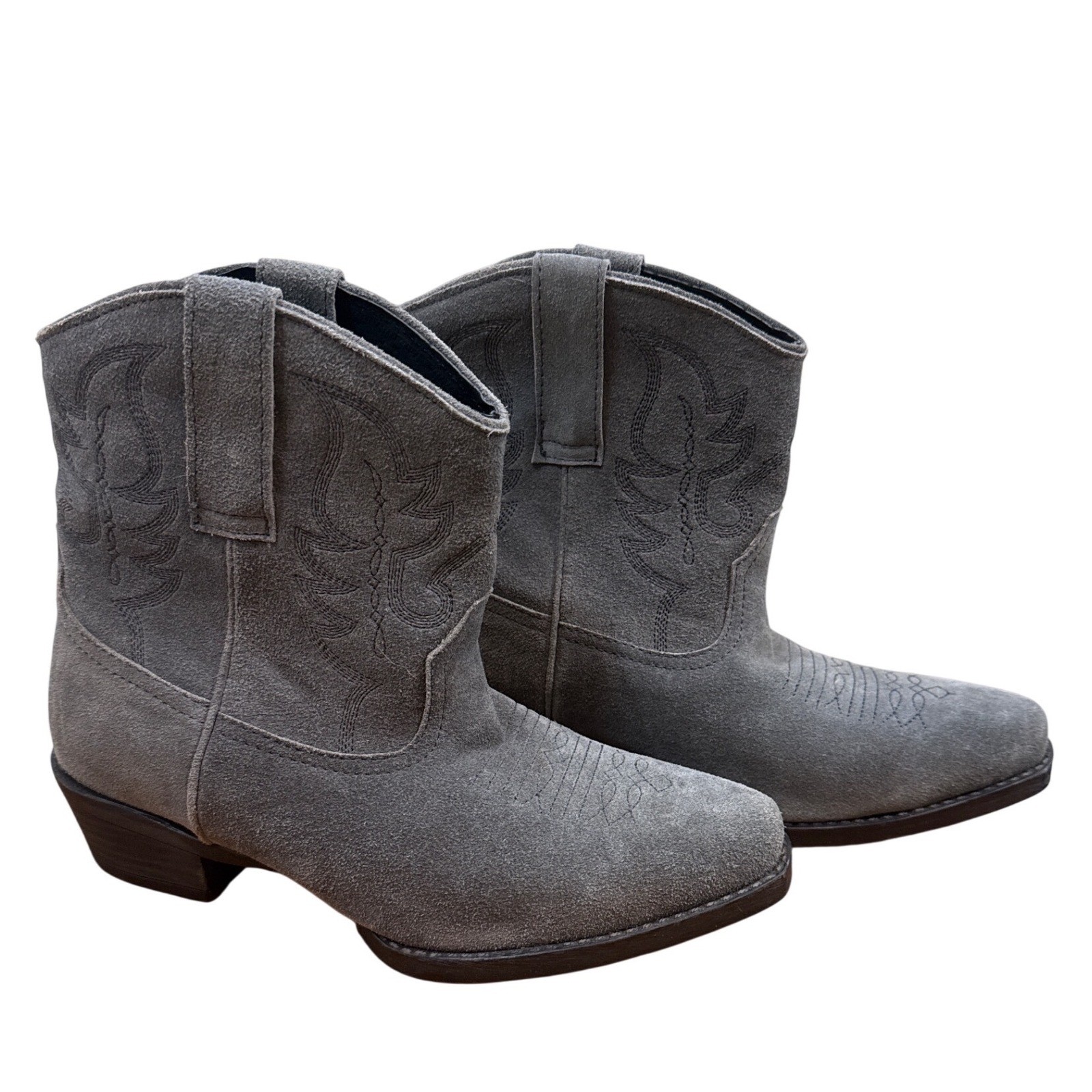 Roper Womens Grey Suede Western Ankle Boots Embroidered Booties Cowgirl 6.5 Cute