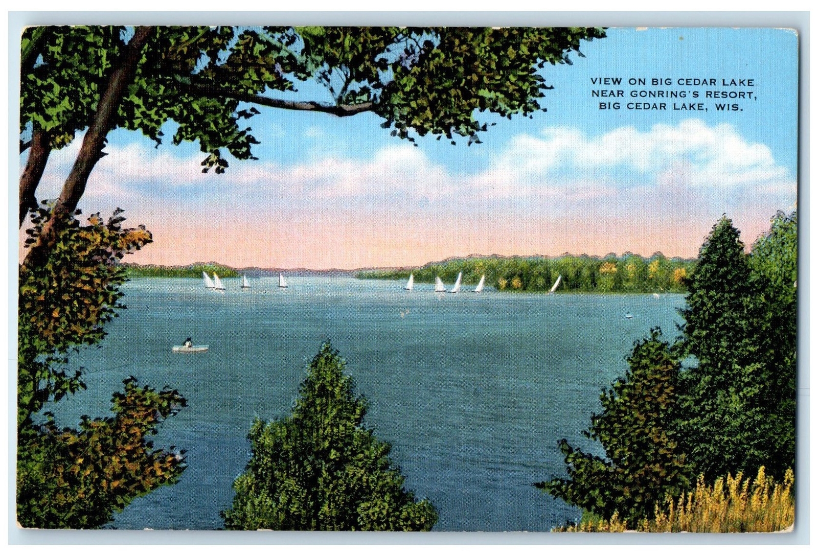 c1940's View On Big Cedar Lake On Gonring's Resort Big Cedar Lake WI Postcard c1940's View On Big Cedar Lake On Gonring's Resort Big Cedar Lake WI Postcard