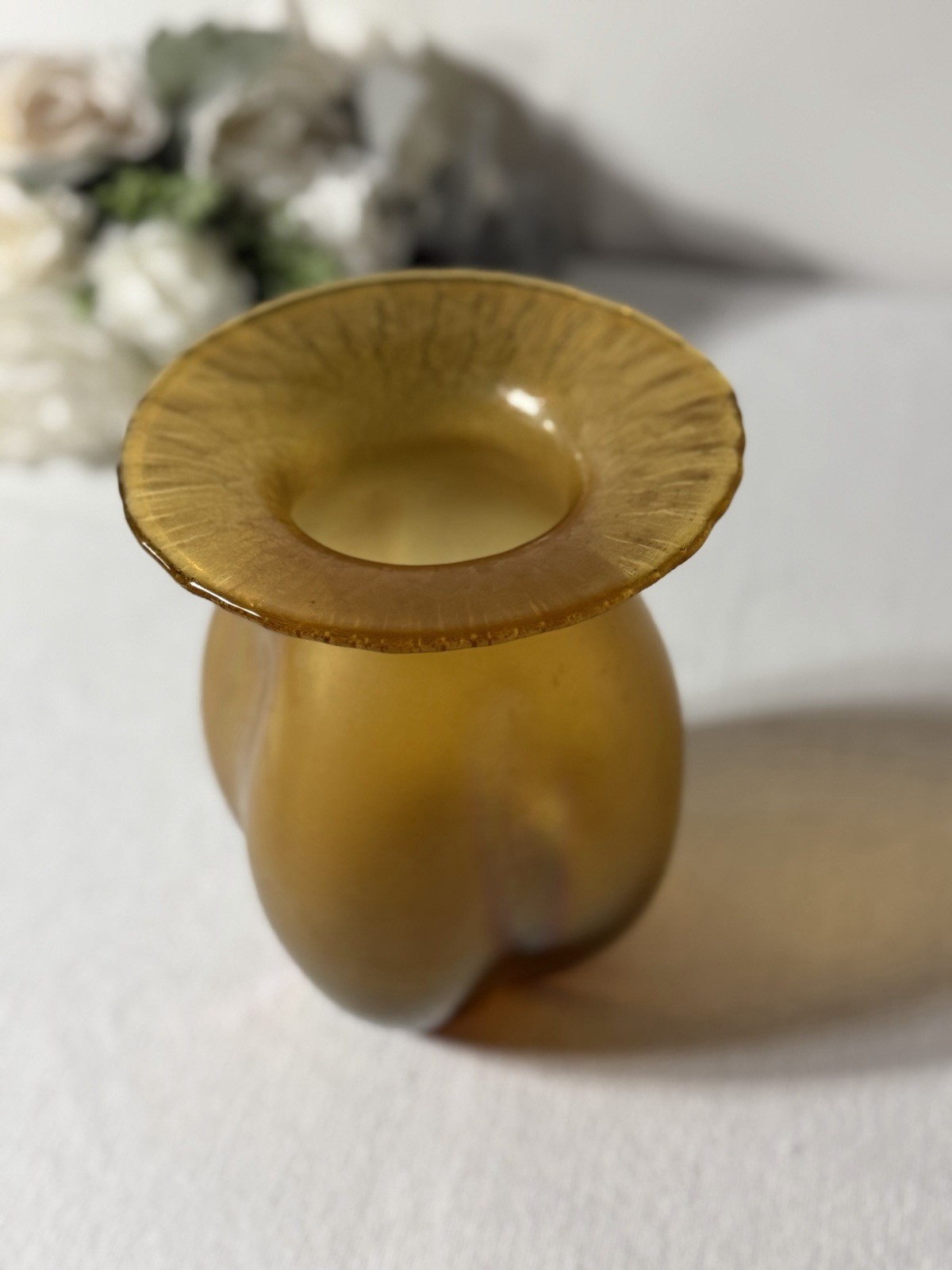 Antique Loetz Kralik Style Iridescent Amber Art Glass Vase 7” Bohemian Nouveau