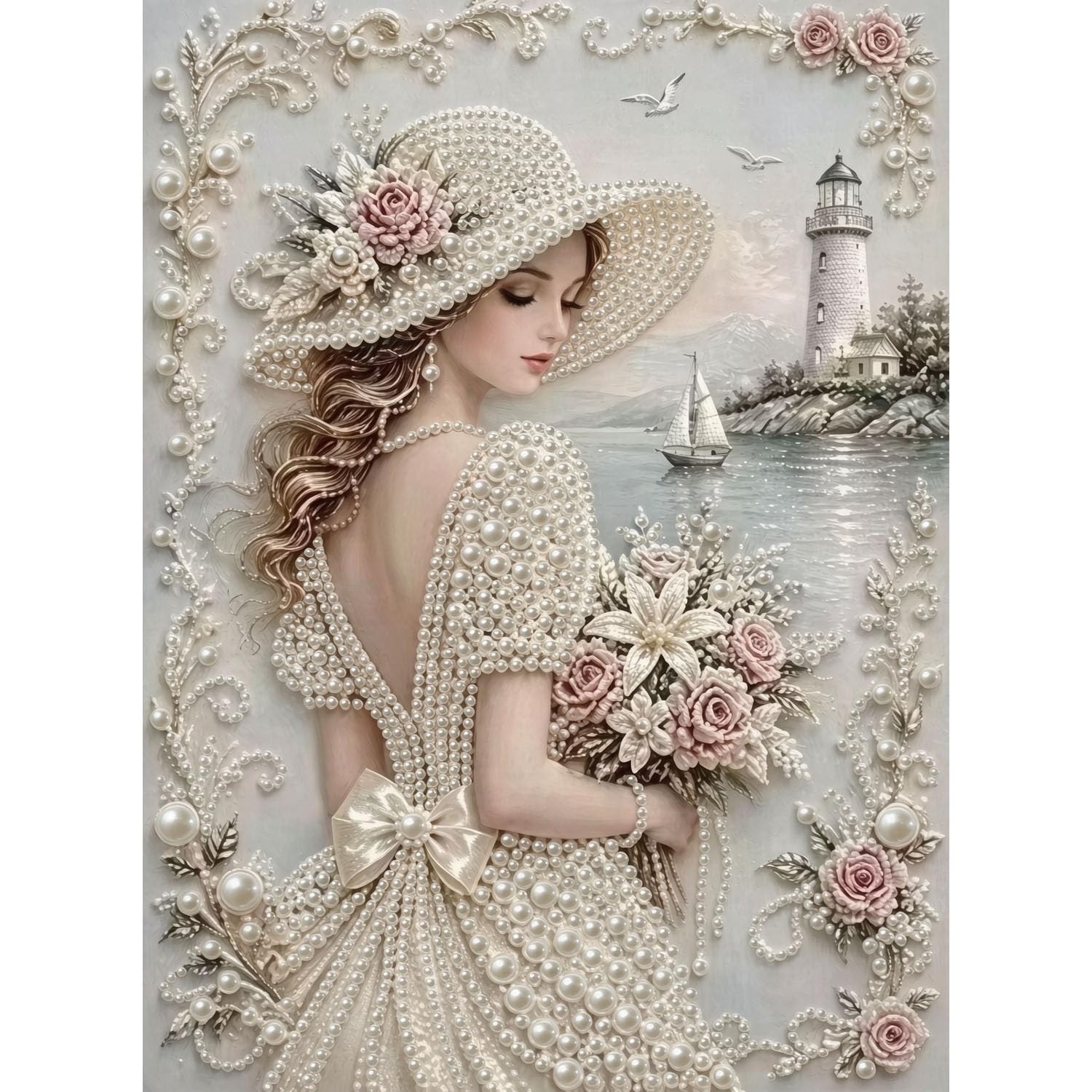 Elegant Woman Lighthouse Diamond Painting Kit 12 x 12 Inch