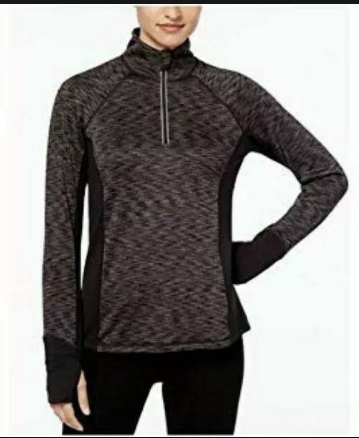 NWT Ideology Black Brushed Space Dyed Half Zip Top XS