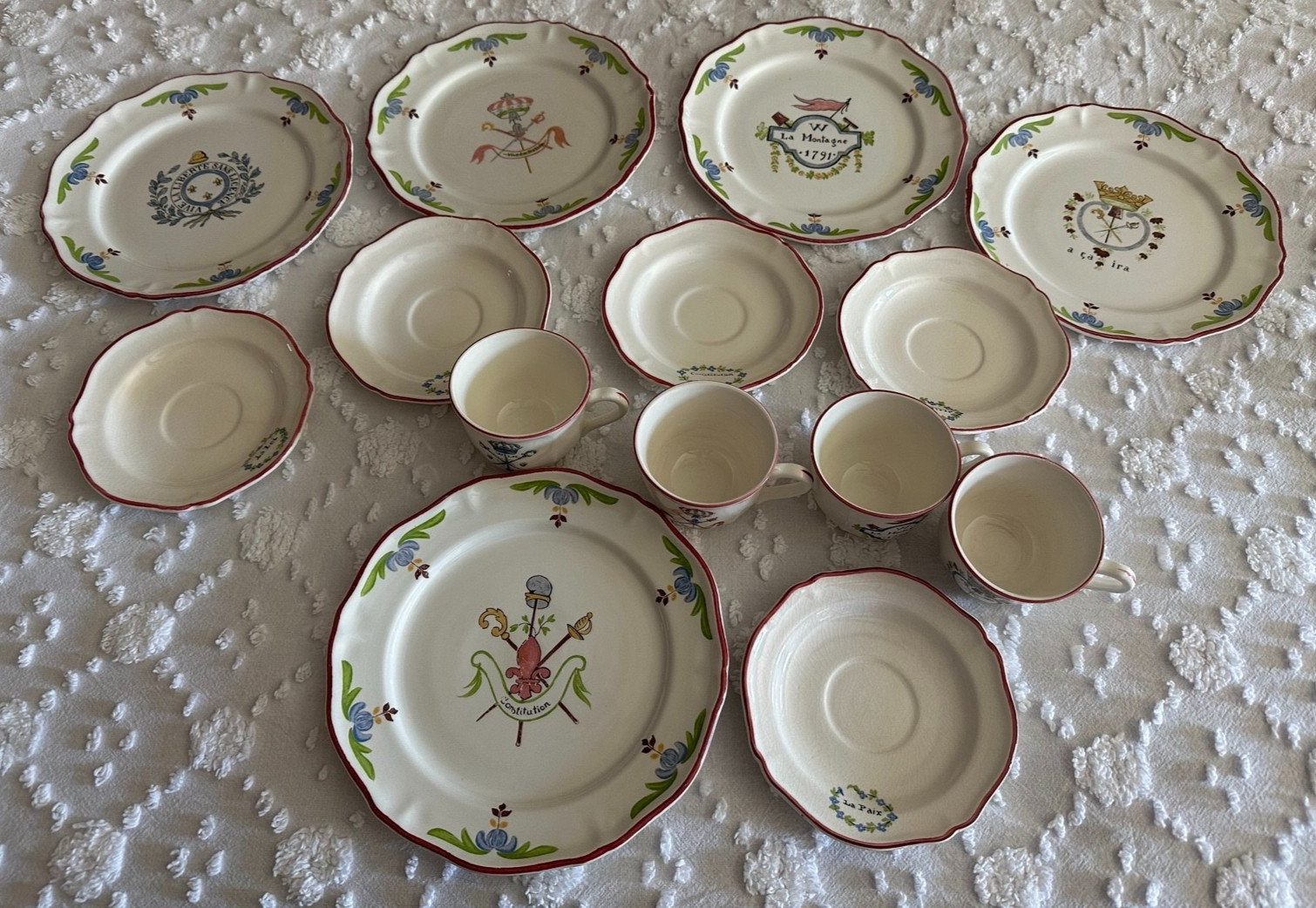 Vintage St Amand France French Revolution 14pc Tea Dessert Set Cups Plates