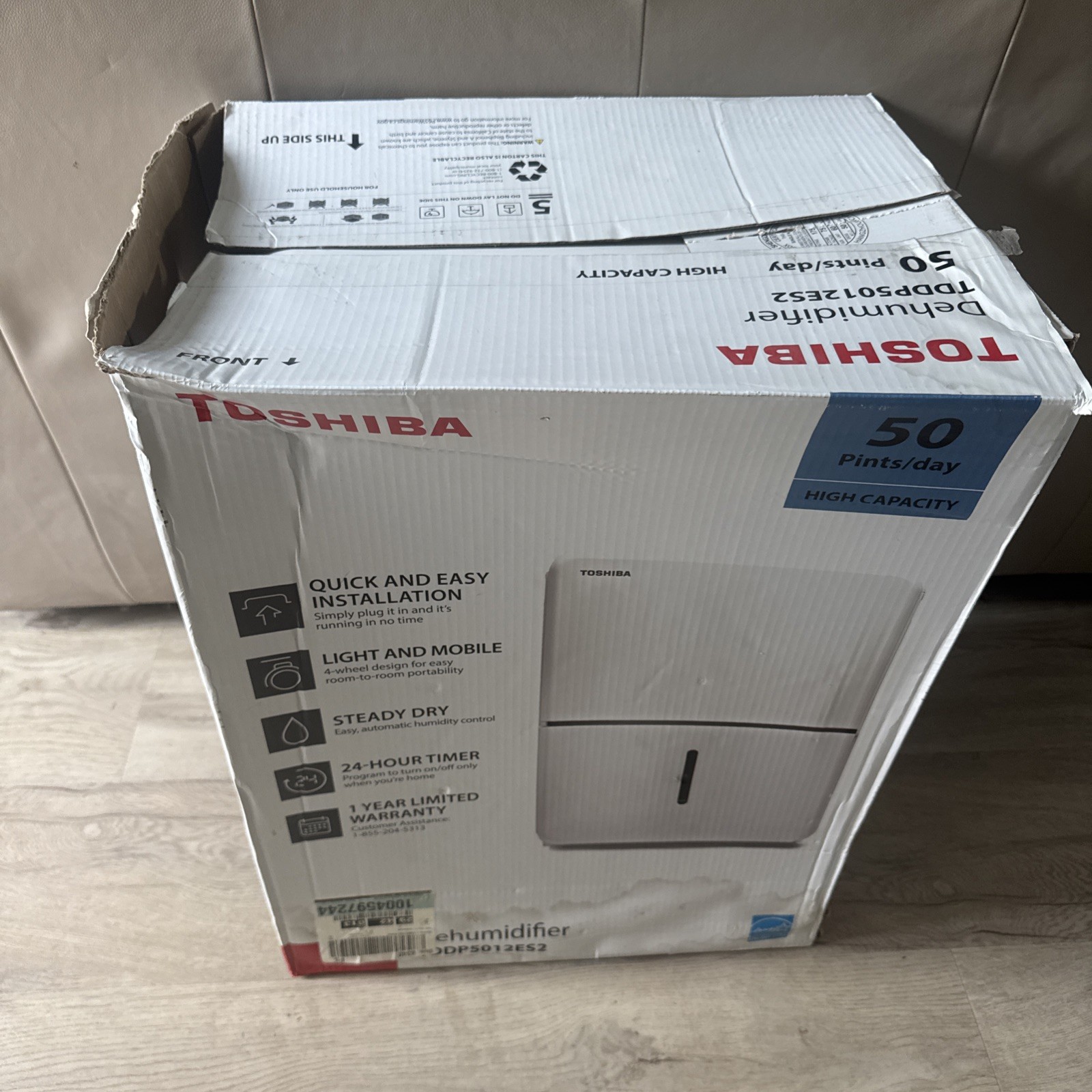 Toshiba 50-Pt Dehumidifier 4500 sq ft 0.8 Gal Tank